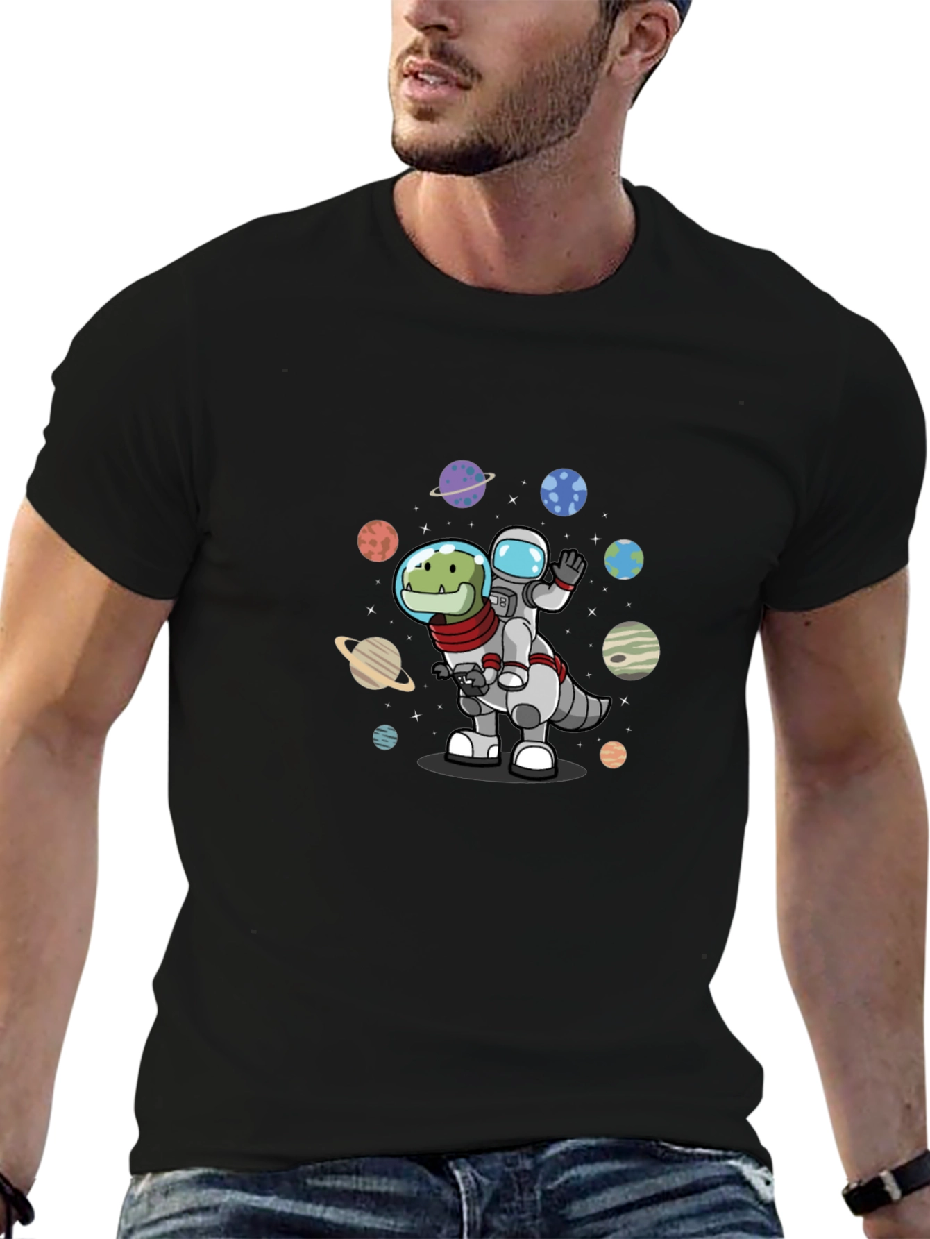 Astronaut Riding Dinosaur T-Shirt - Space Adventure Tee