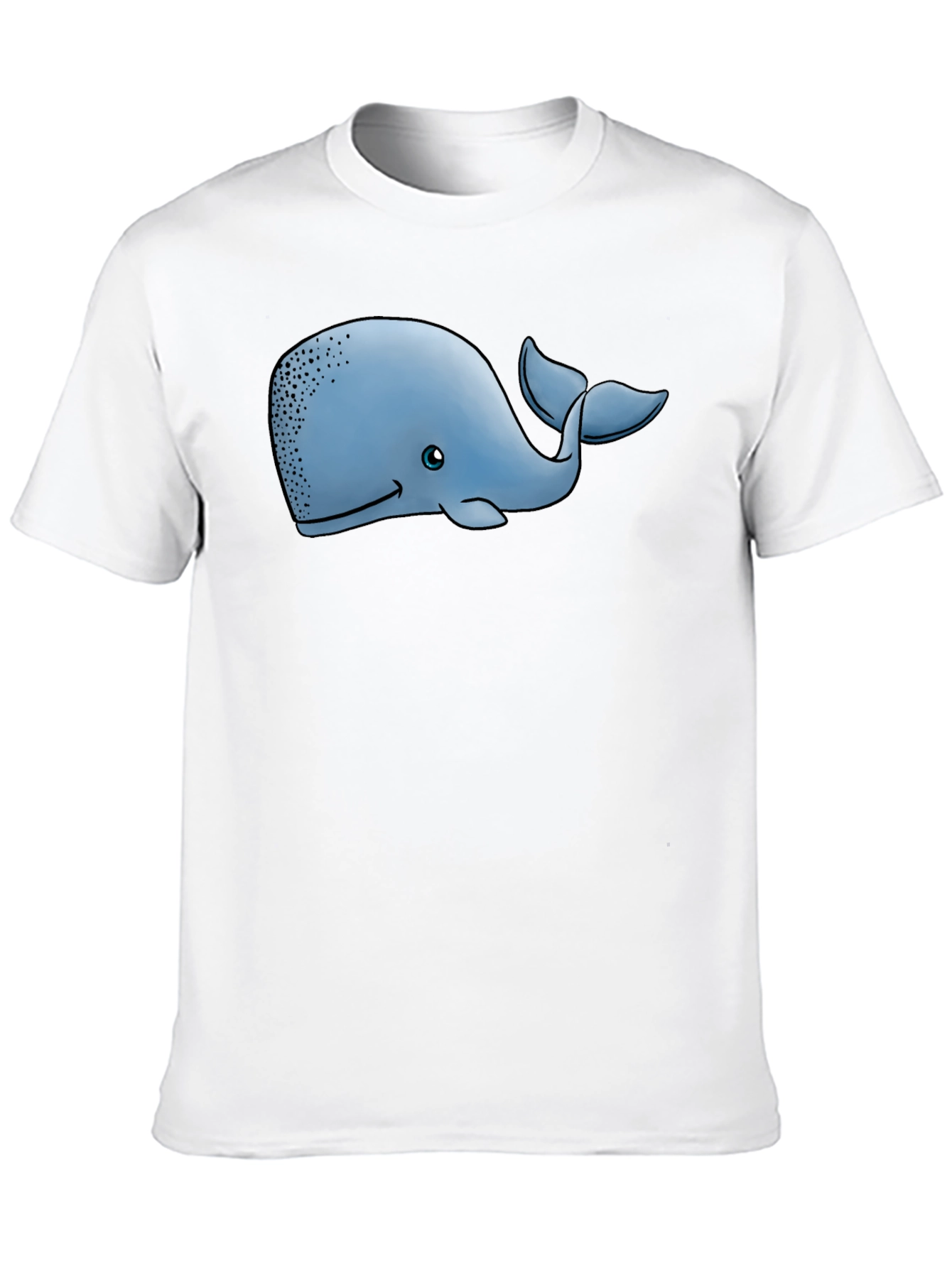 Cartoon Whale Graphic Tee - Black Cotton T-Shirt