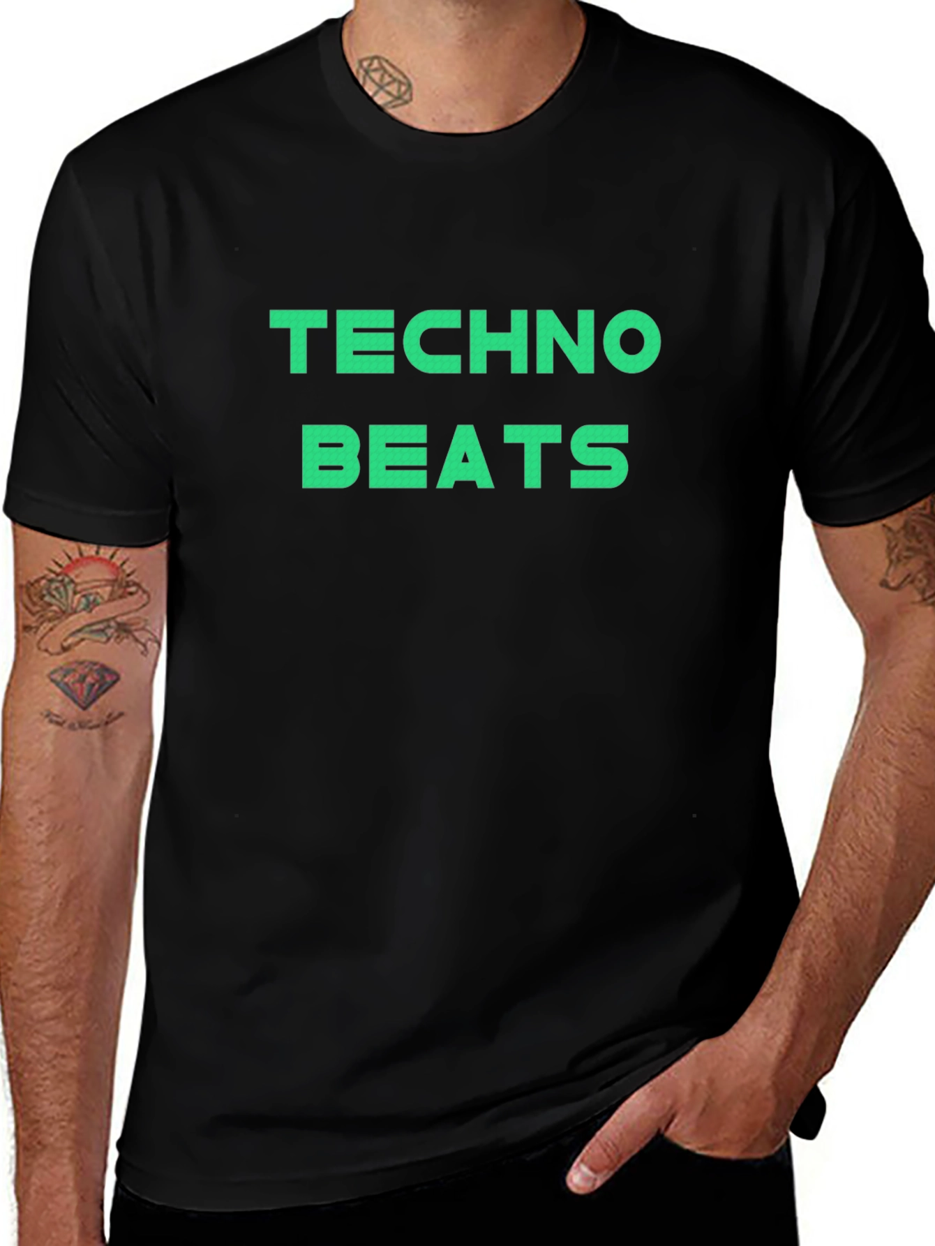 Techno Beats Graphic Tee - Black Crew Neck