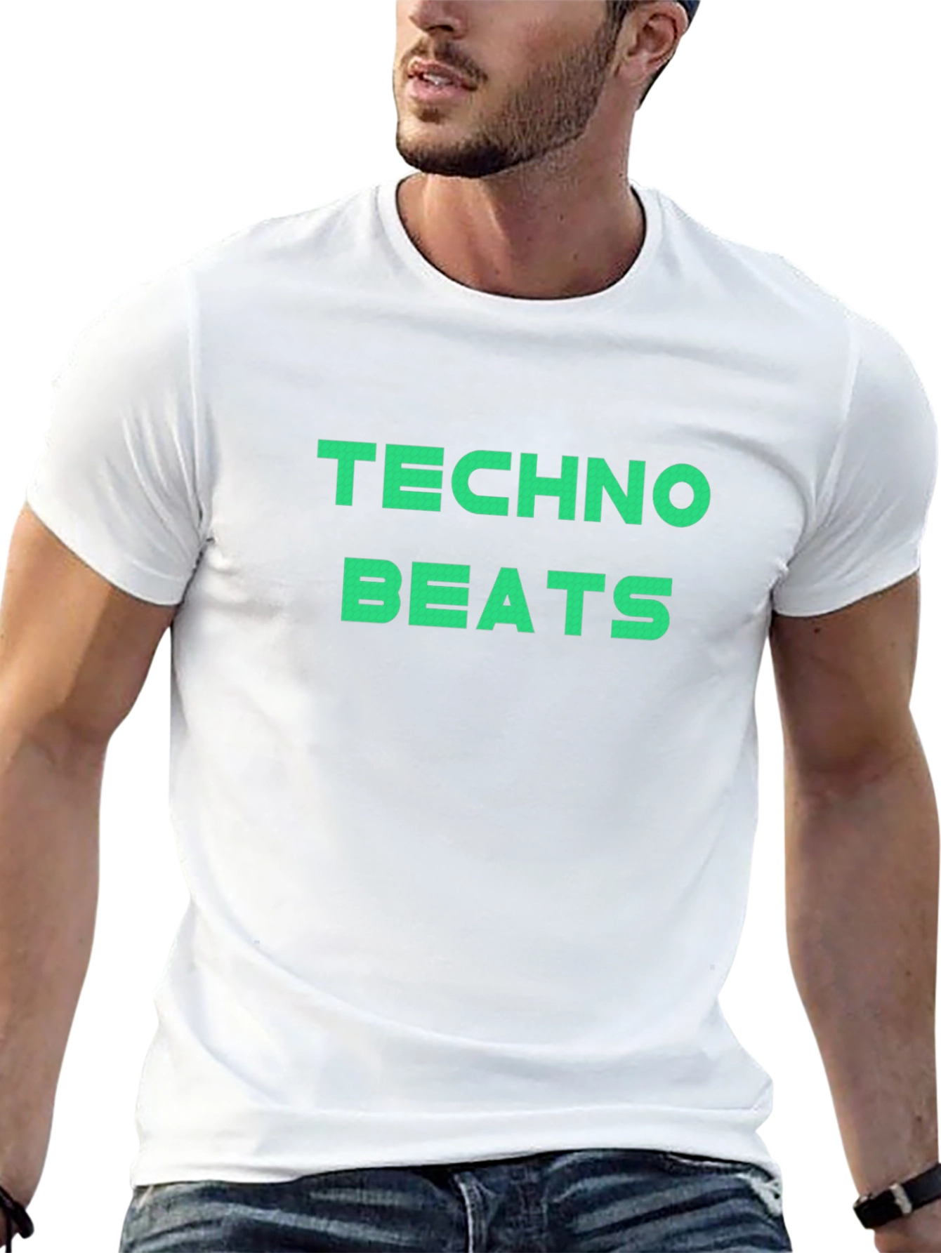 Techno Beats Graphic Tee - Black Crew Neck