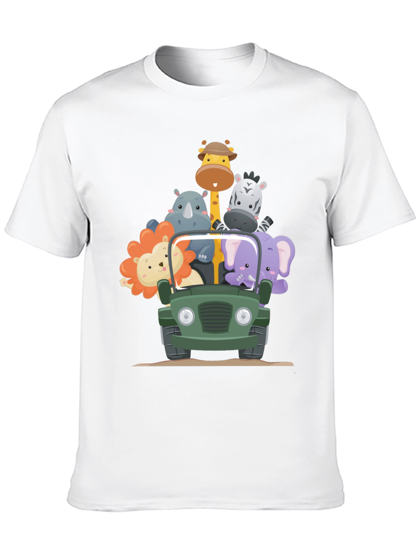 Safari Adventure T-Shirt - Cartoon Animals in a Jeep