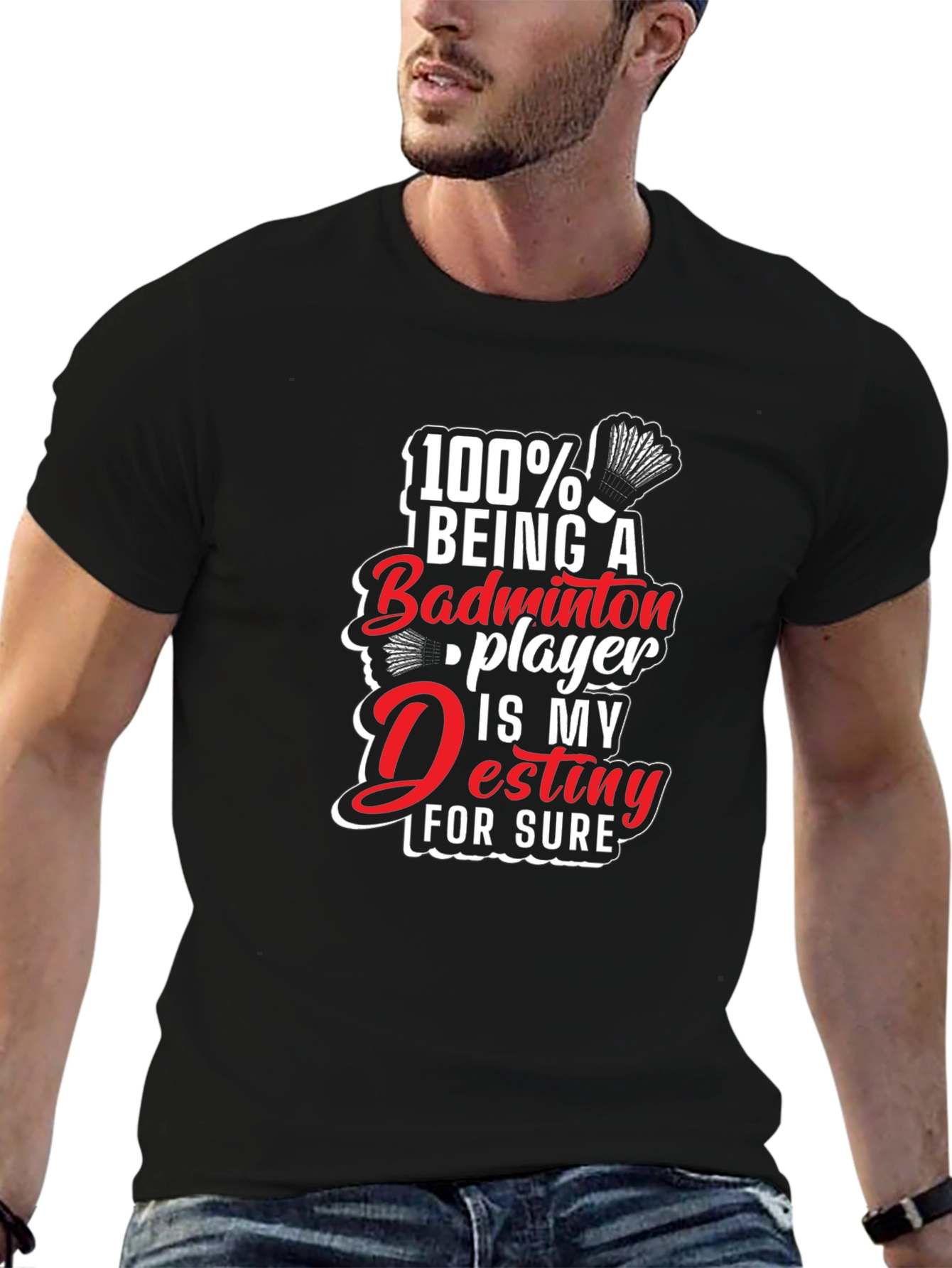 Badminton Player Destiny Graphic Tee - Black Cotton T-Shirt