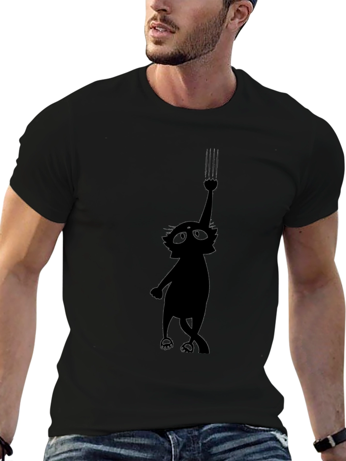Whimsical Cat Scratch T-Shirt - Black Graphic Tee