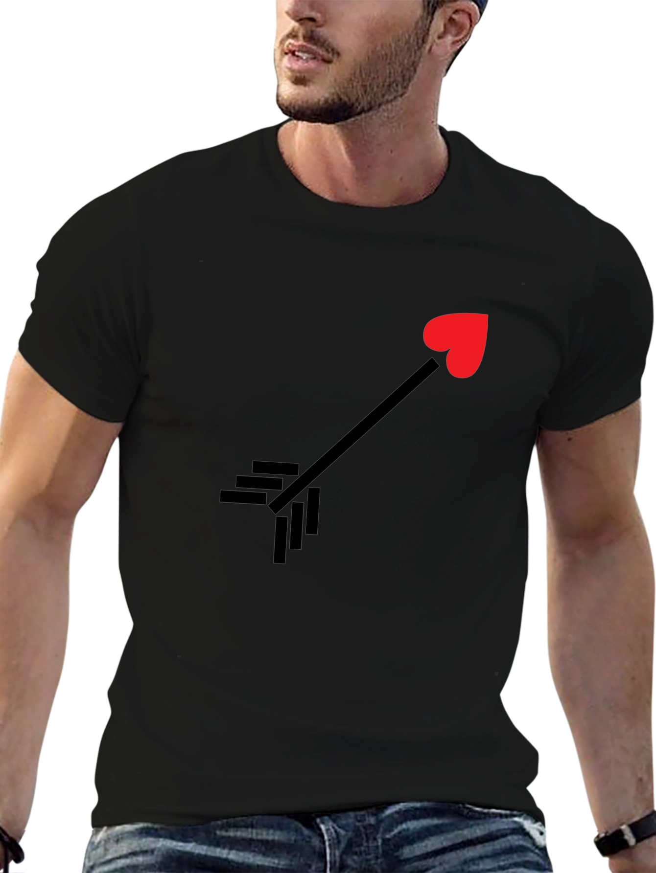 Black T-Shirt with Heart Arrow Graphic