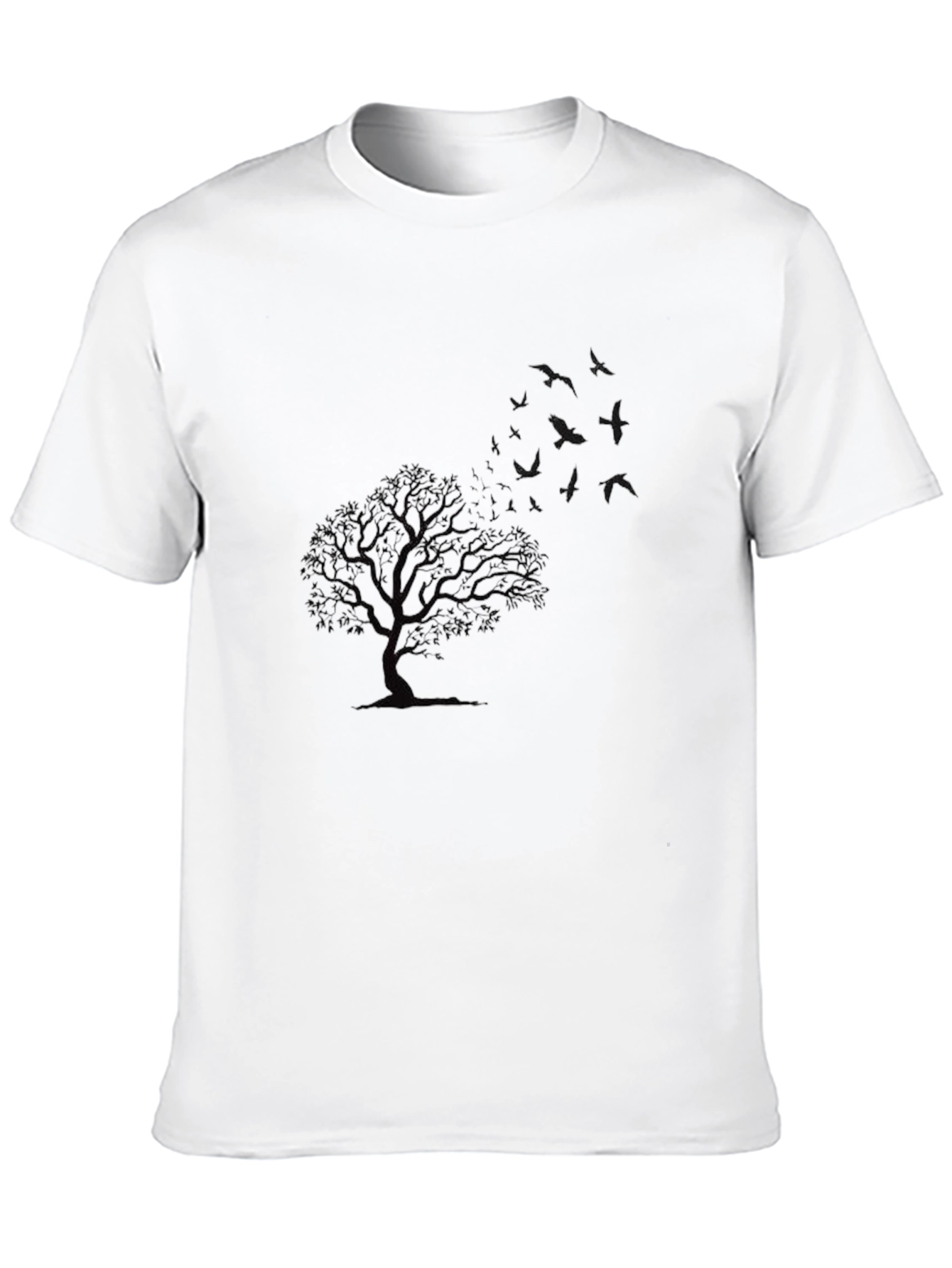 Mens Black Tree and Bird Graphic T-Shirt