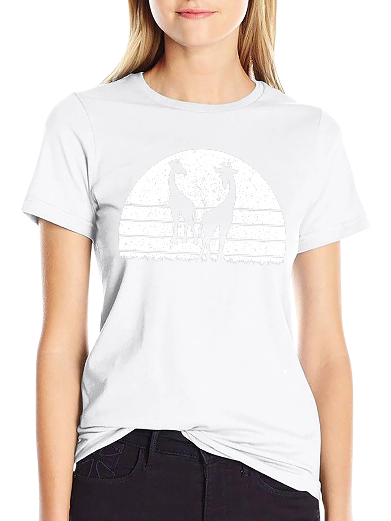 Giraffe Silhouette Sunset Graphic Tee - Black