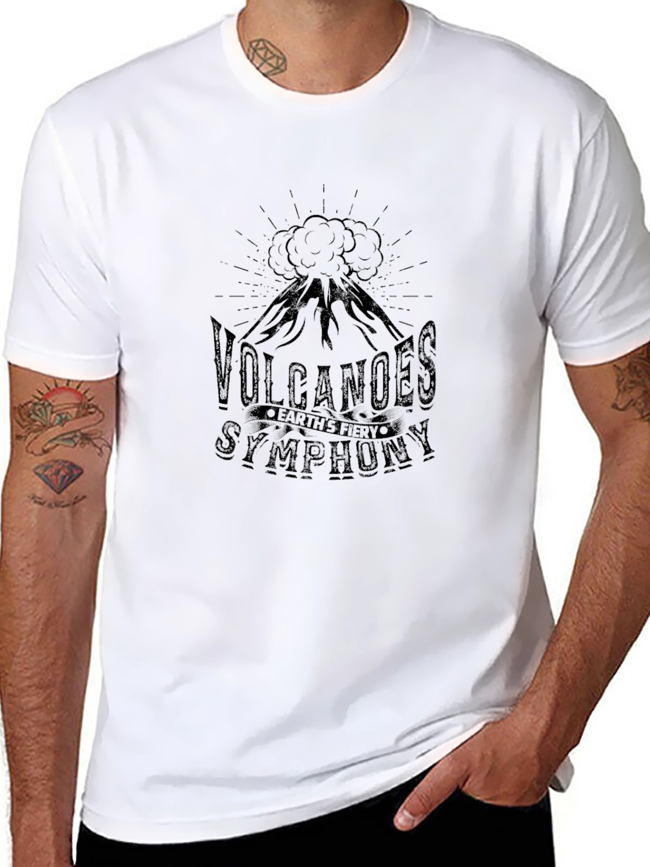 Volcanoes Symphony Mens Black Graphic T-Shirt