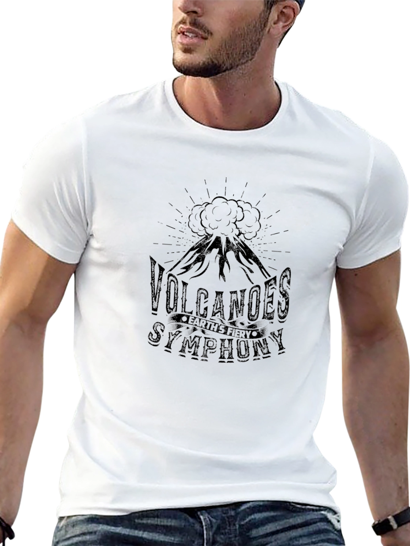 Volcanoes Symphony Mens Black Graphic T-Shirt