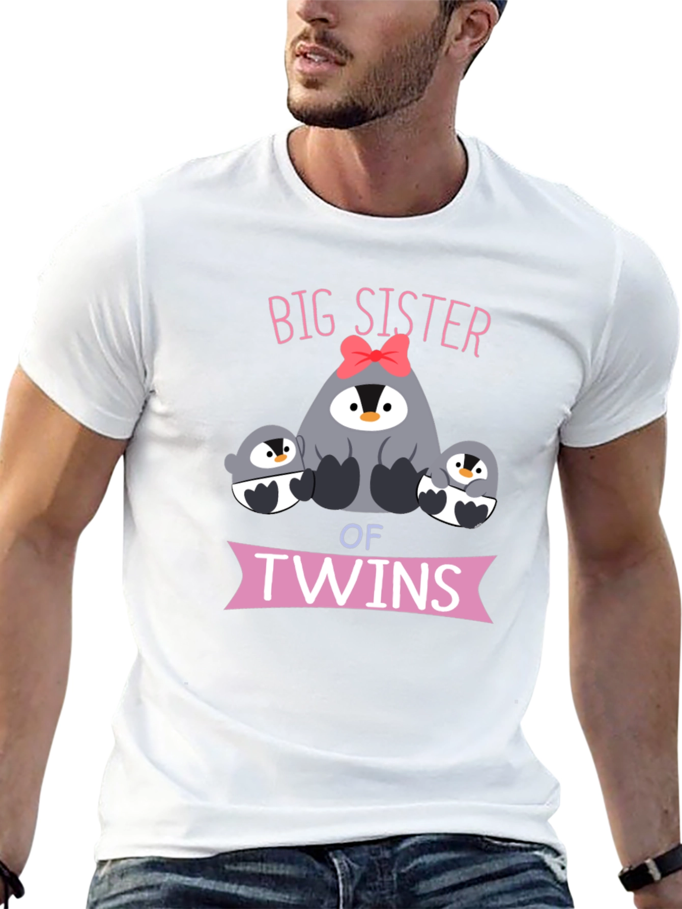 Big Sister of Twins Penguin T-Shirt