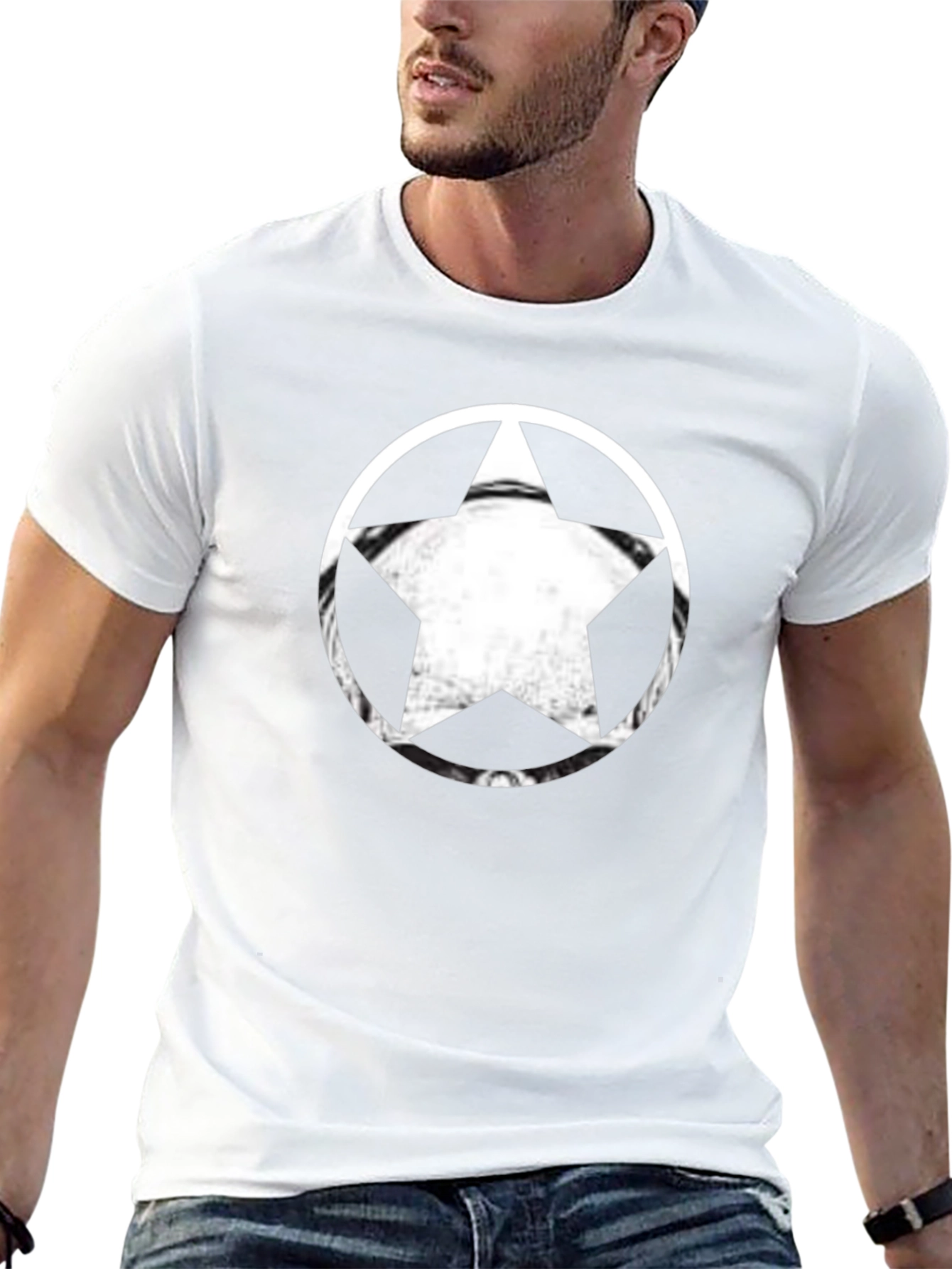 Black T-Shirt with Star Circle Graphic
