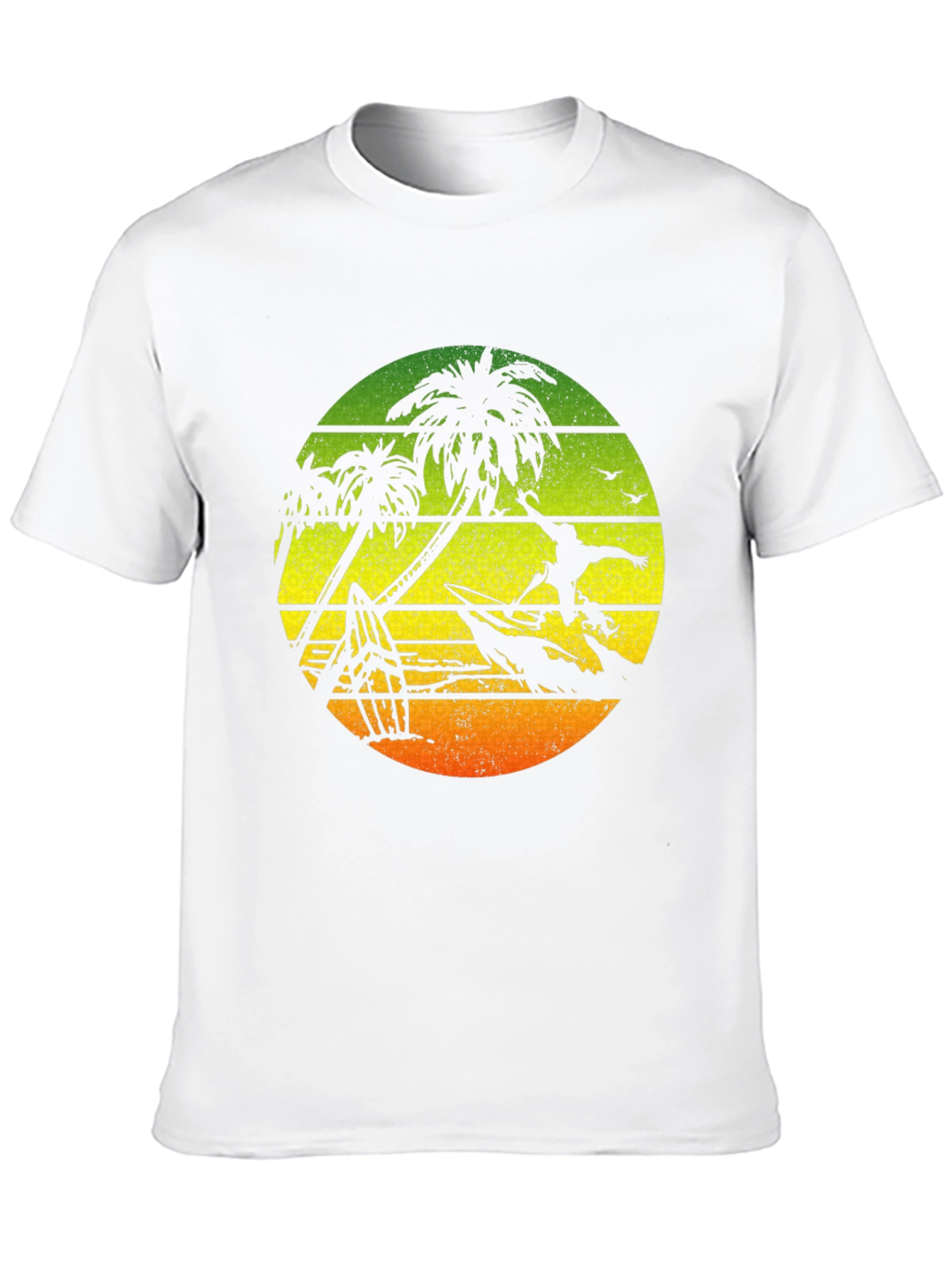 Surfing Palm Tree Graphic T-Shirt - Black