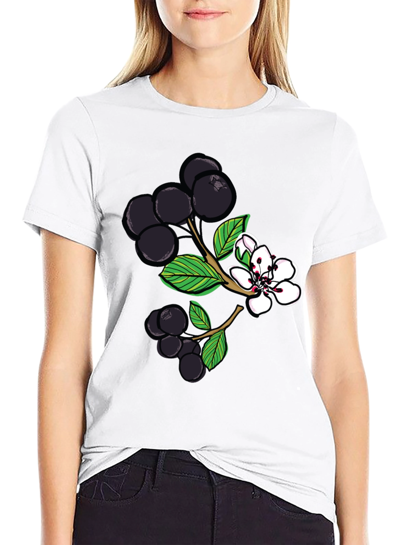 Black Aronia Berry Graphic Tee - Botanical Style