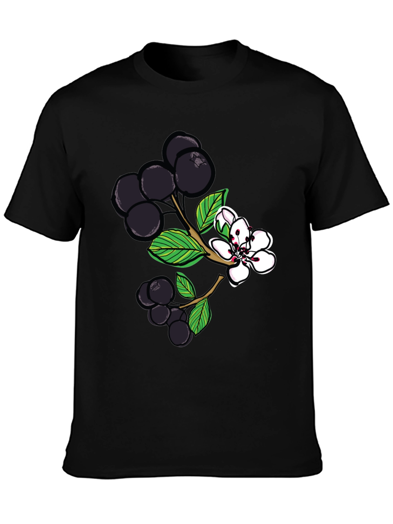 Black Aronia Berry Graphic Tee - Botanical Style
