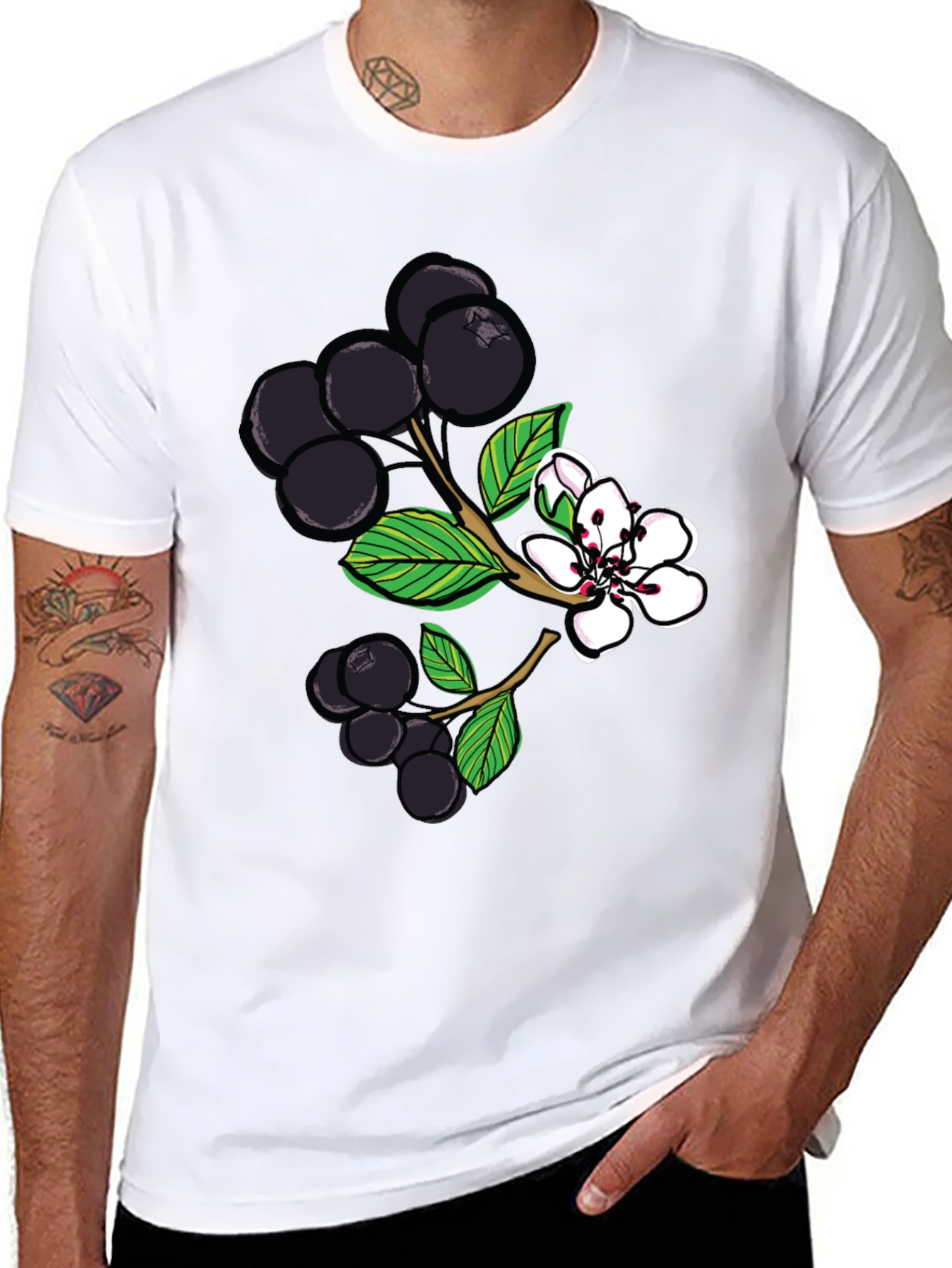 Black Aronia Berry Graphic Tee - Botanical Style