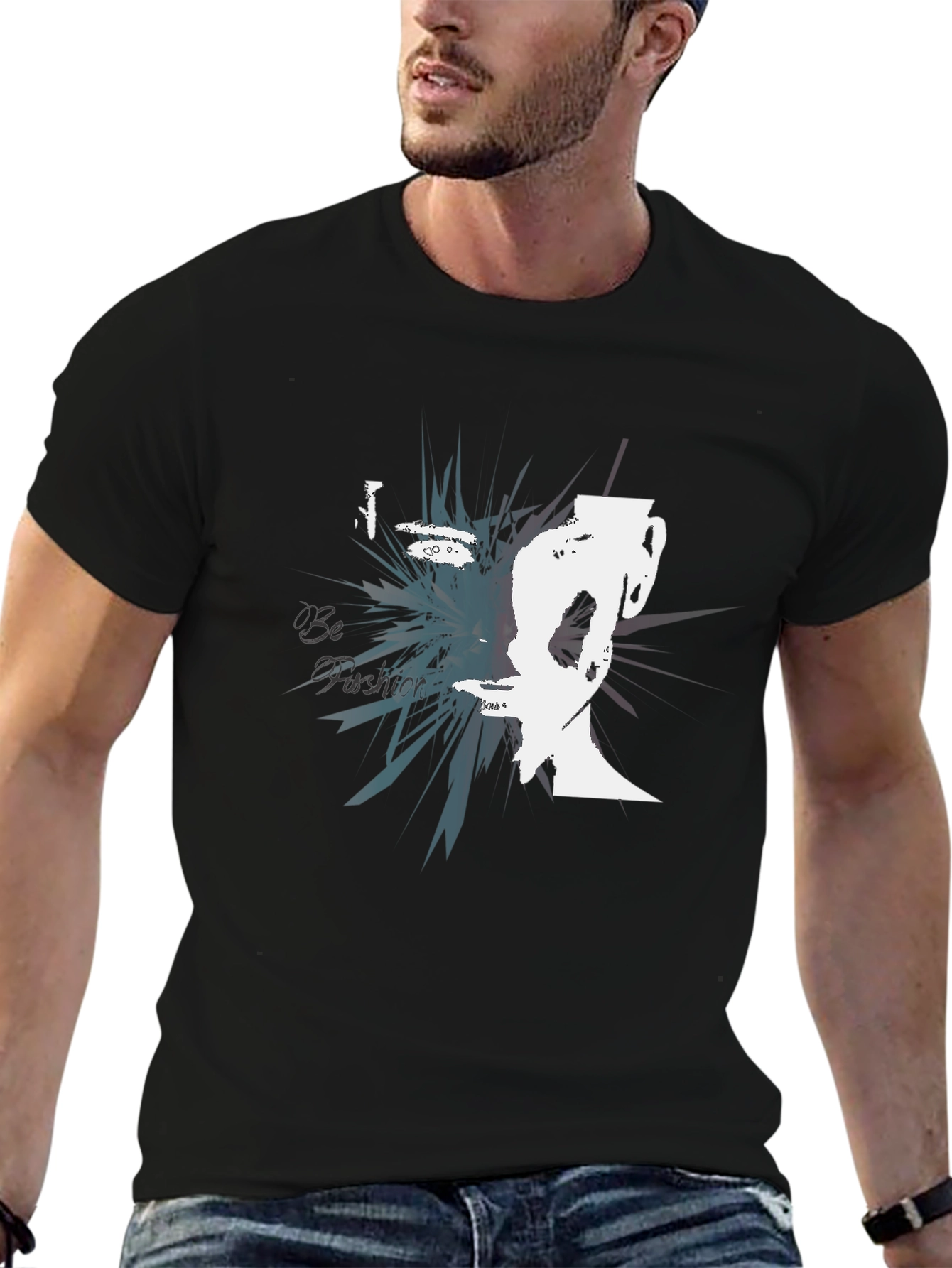 Abstract Face Graphic Black T-Shirt
