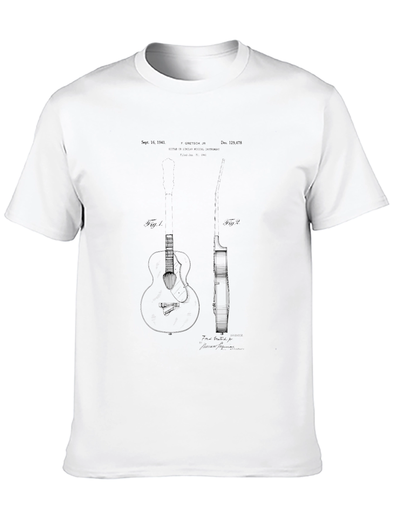 Guitar Patent Print T-Shirt - Musician Tee