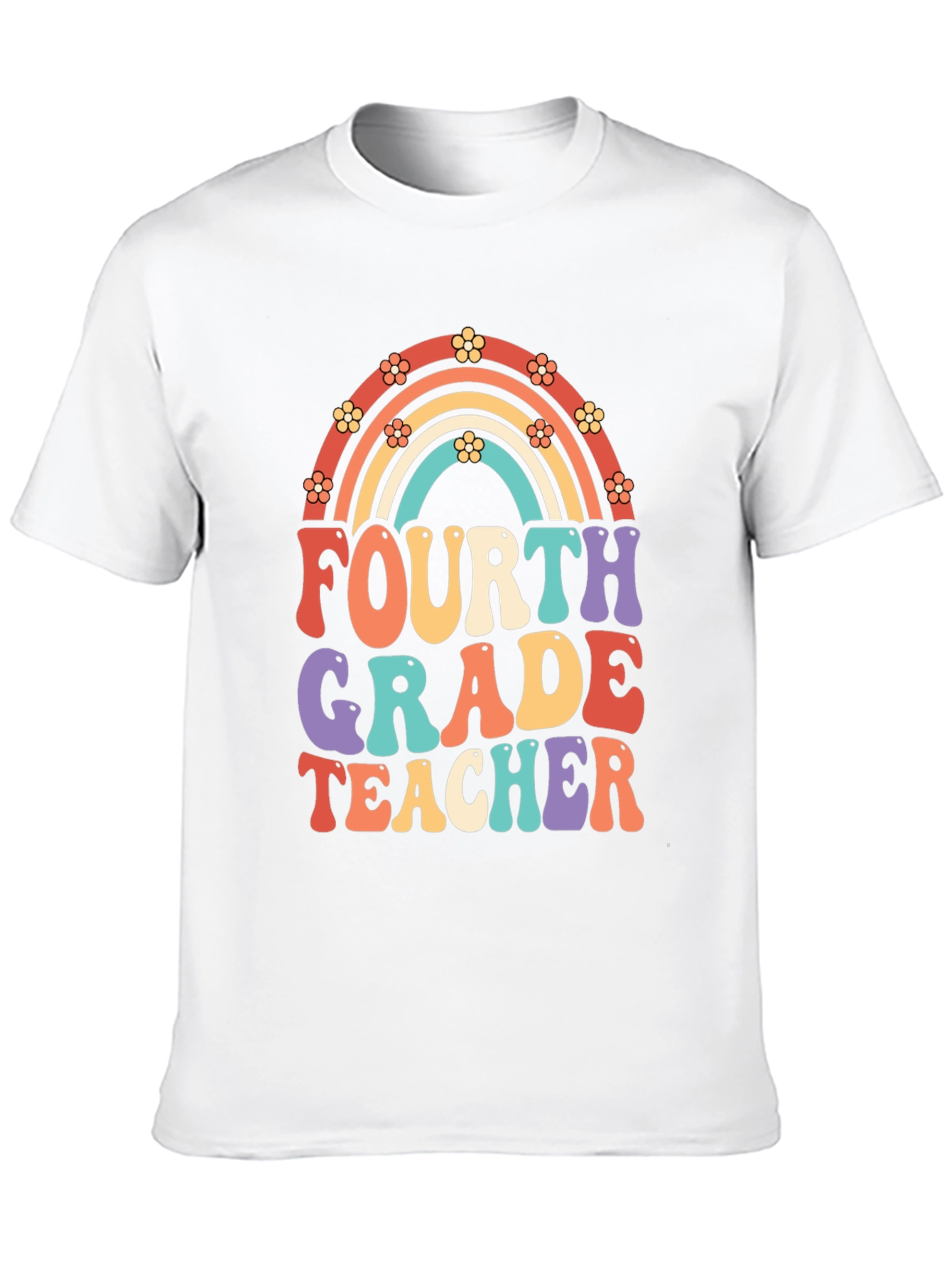 Fourth Grade Teacher Retro Rainbow T-Shirt