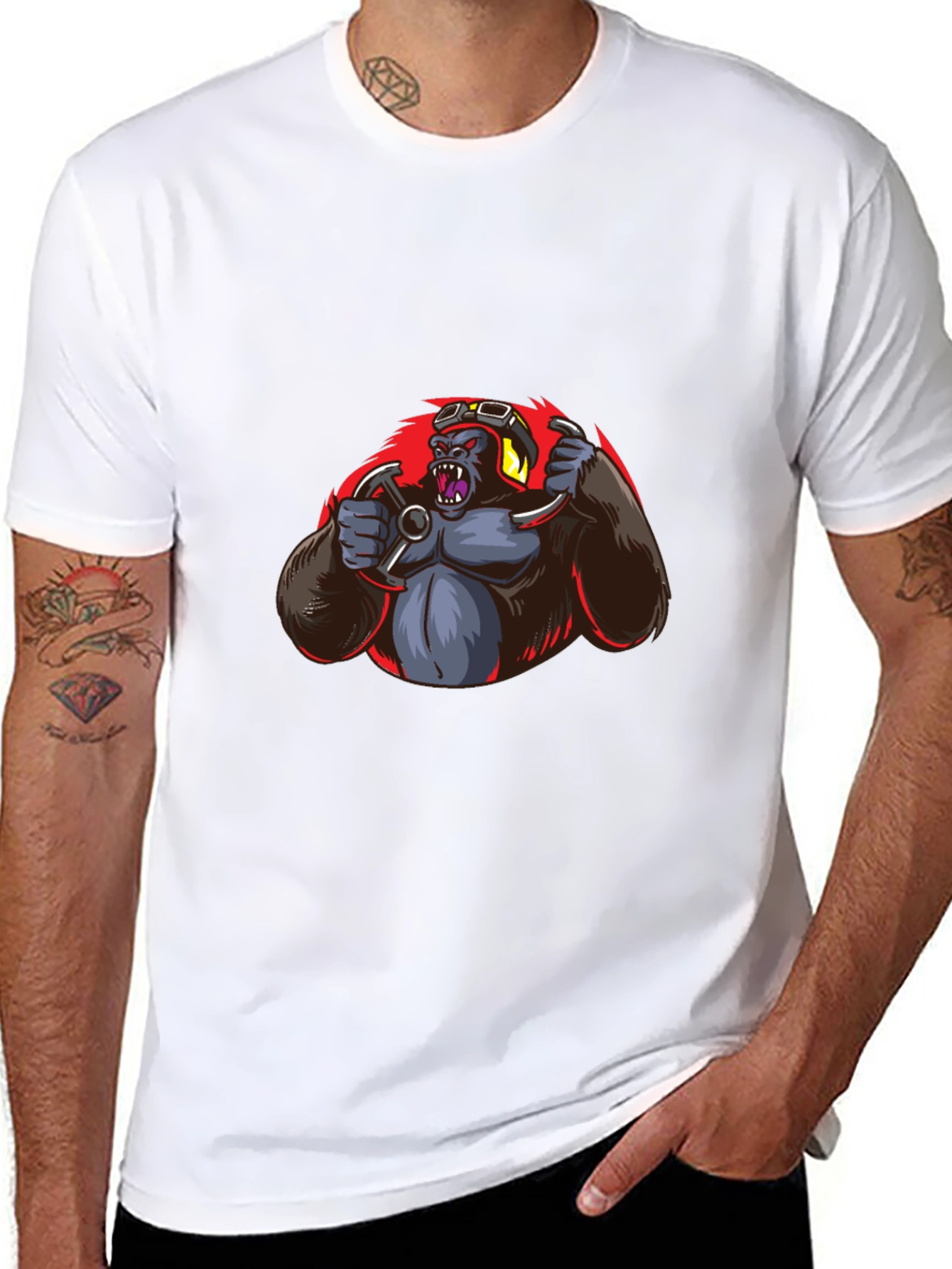 Biker Gorilla Graphic Tee - Black