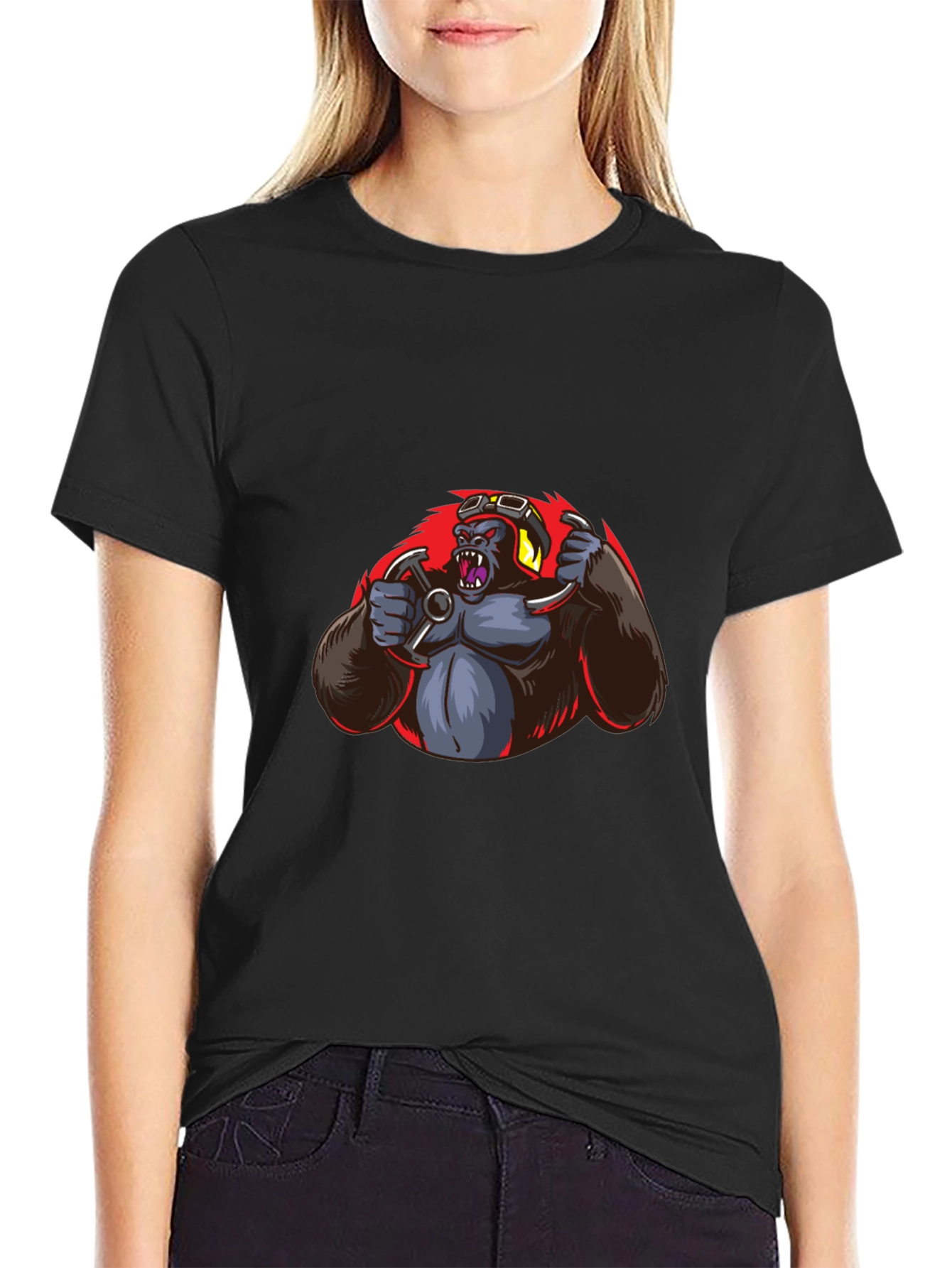 Biker Gorilla Graphic Tee - Black