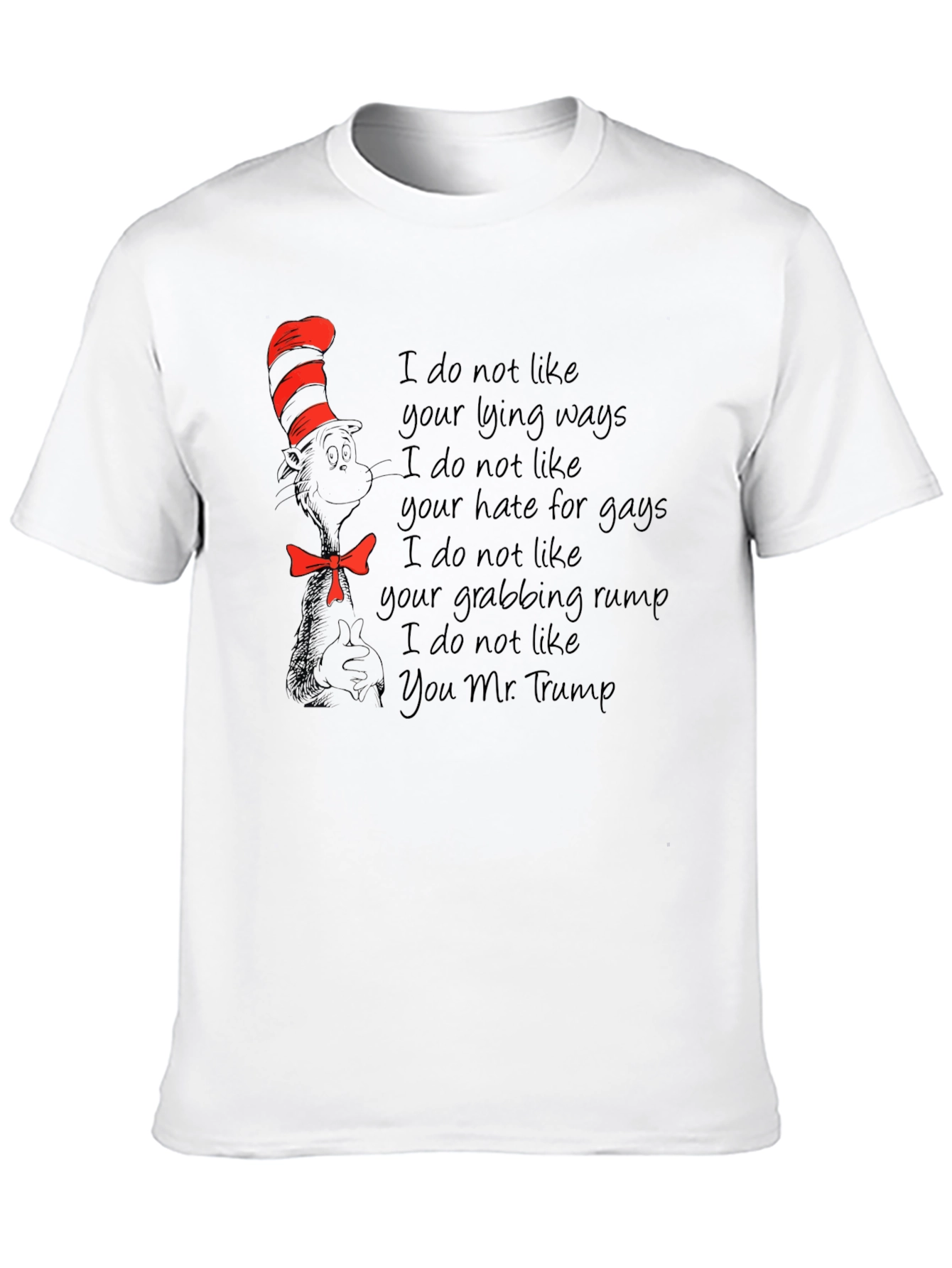 Satirical T-Shirt: Cat in the Hat vs. Trump