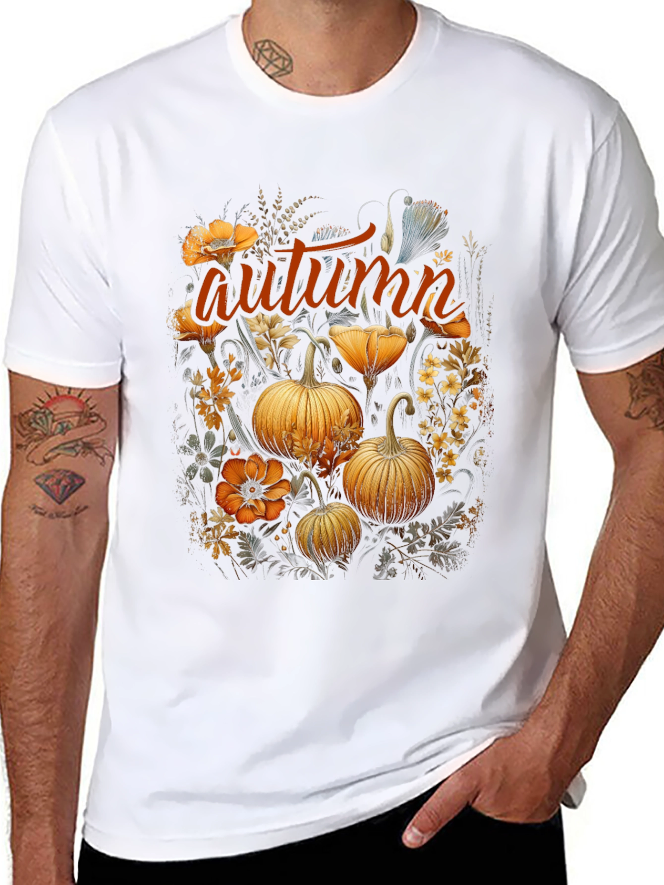 Autumn Pumpkin Floral Graphic T-Shirt
