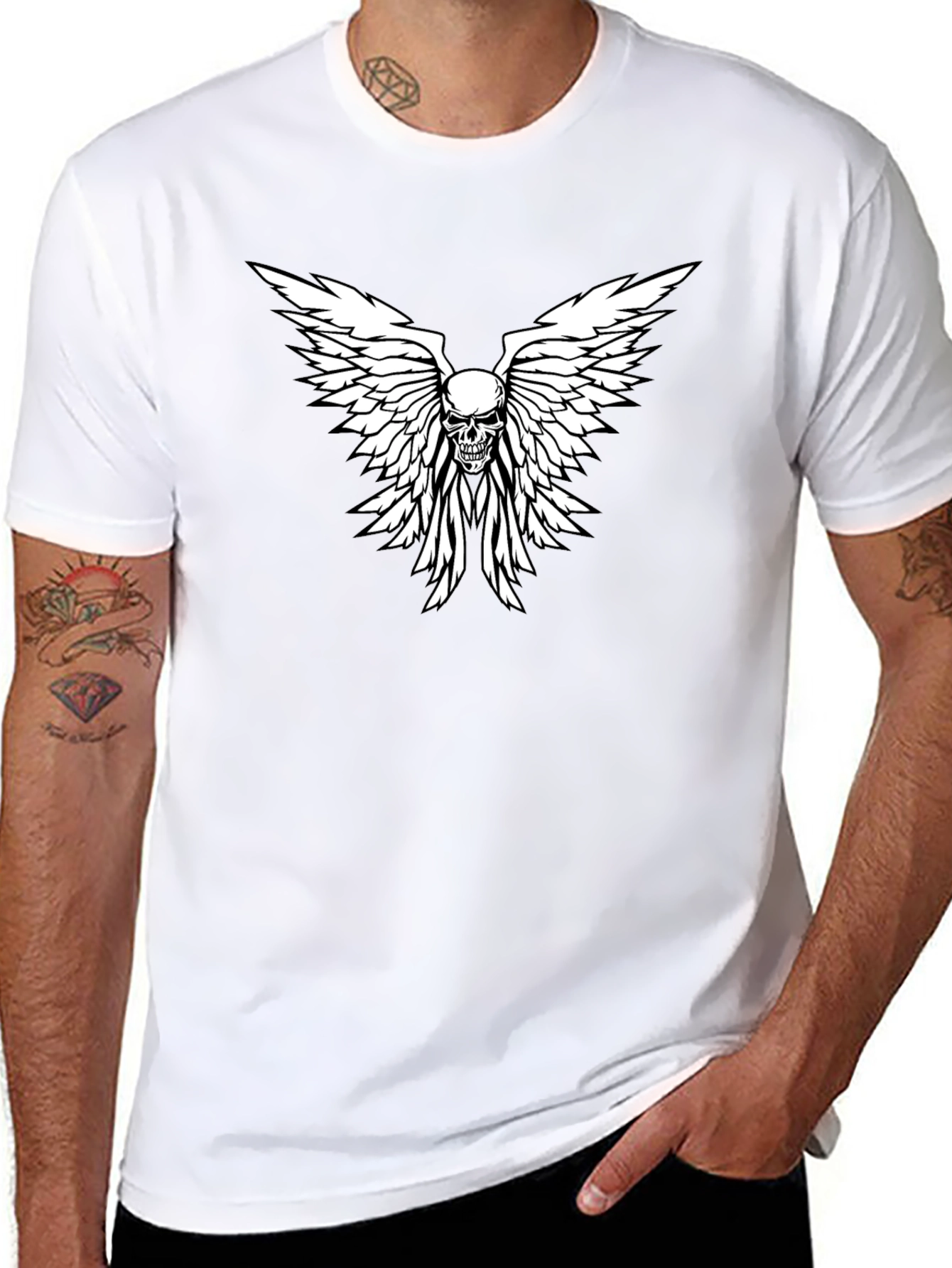 Skull & Wings Graphic Print Mens Black T-Shirt
