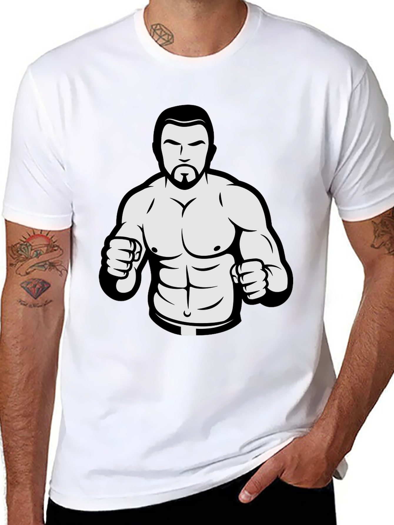 Black Graphic Tee - Cartoon Wrestler