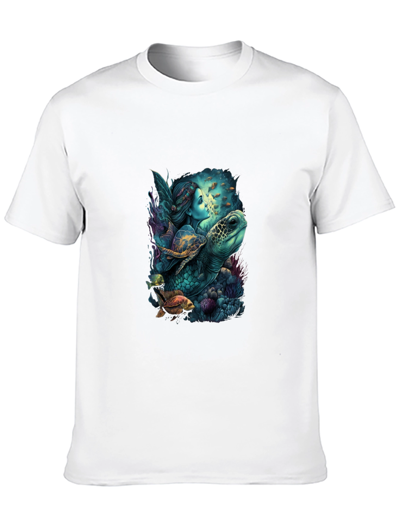 Mystical Mermaid & Turtle Graphic T-Shirt