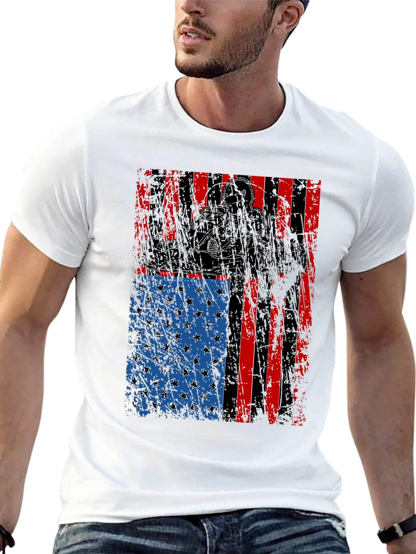 Go Kart American Flag Graphic T-Shirt