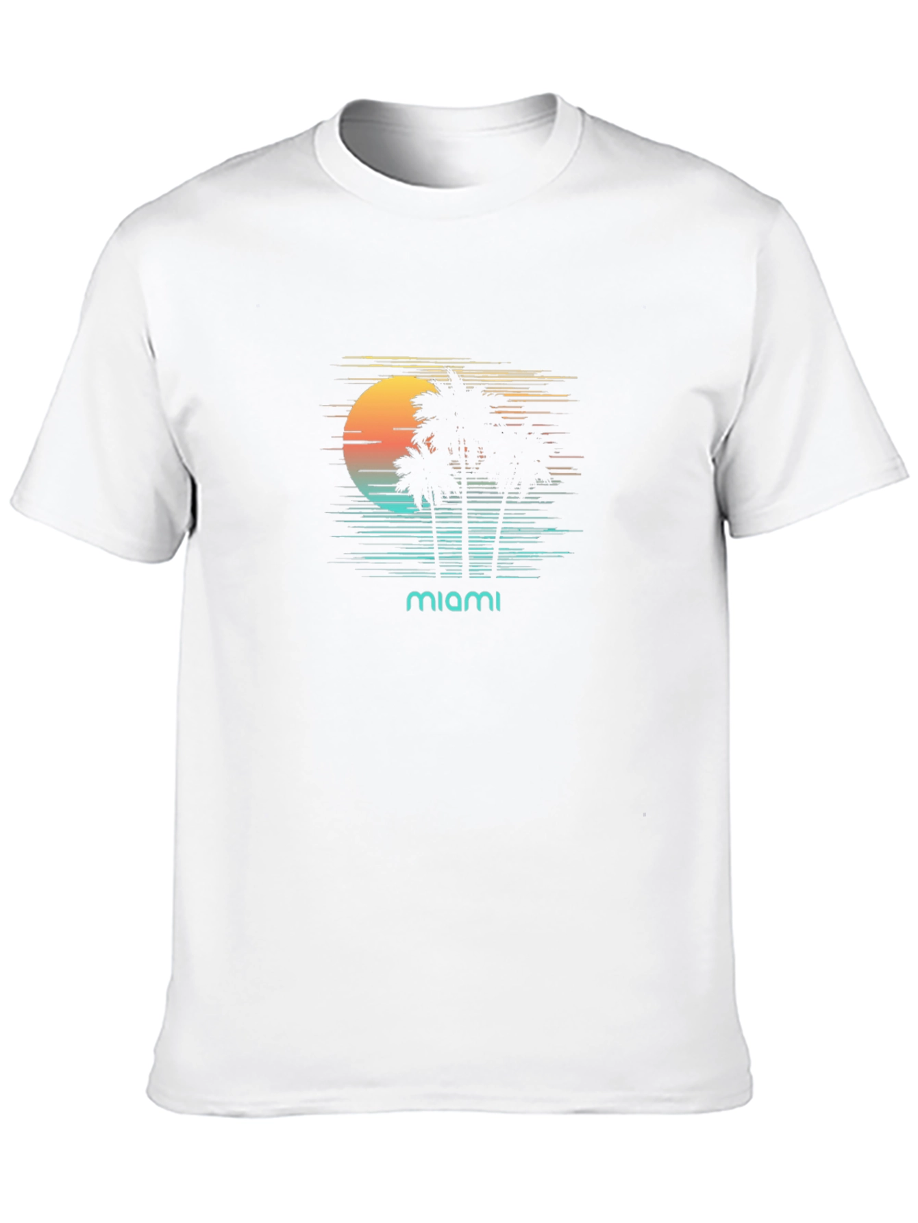 Miami Sunset Graphic T-Shirt - Retro Palm Tree Design