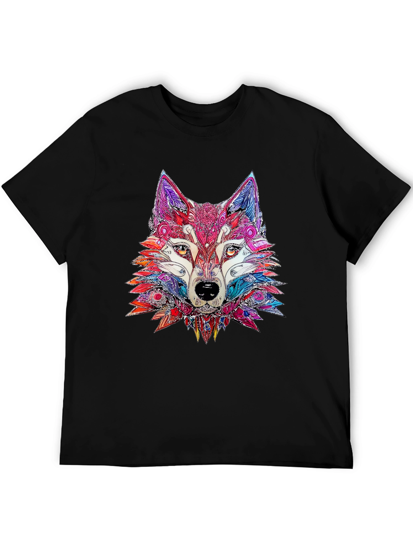 Abstract Wolf Graphic Print Black T-Shirt