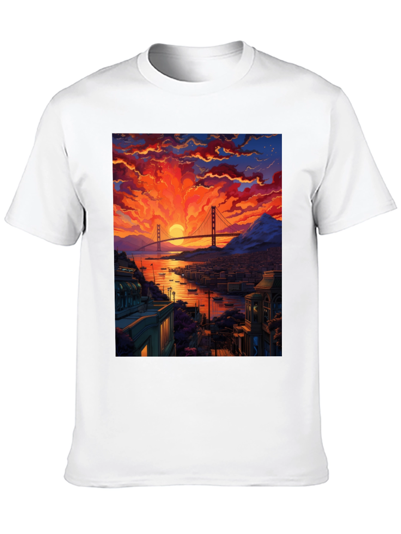 Golden Gate Bridge Sunset T-Shirt - Vibrant Cityscape Tee