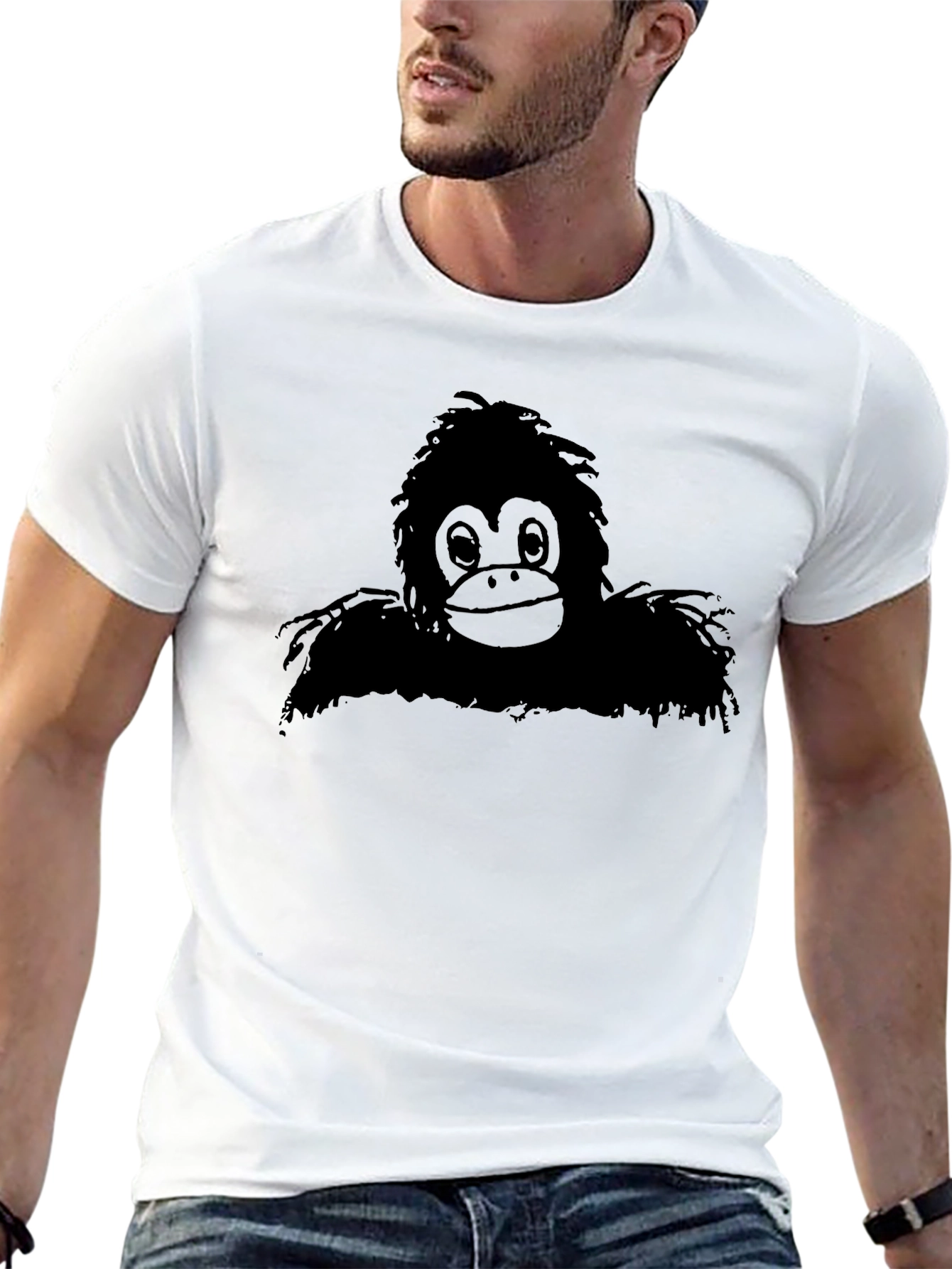 Cartoon Orangutan Graphic T-Shirt - Mens Black Tee