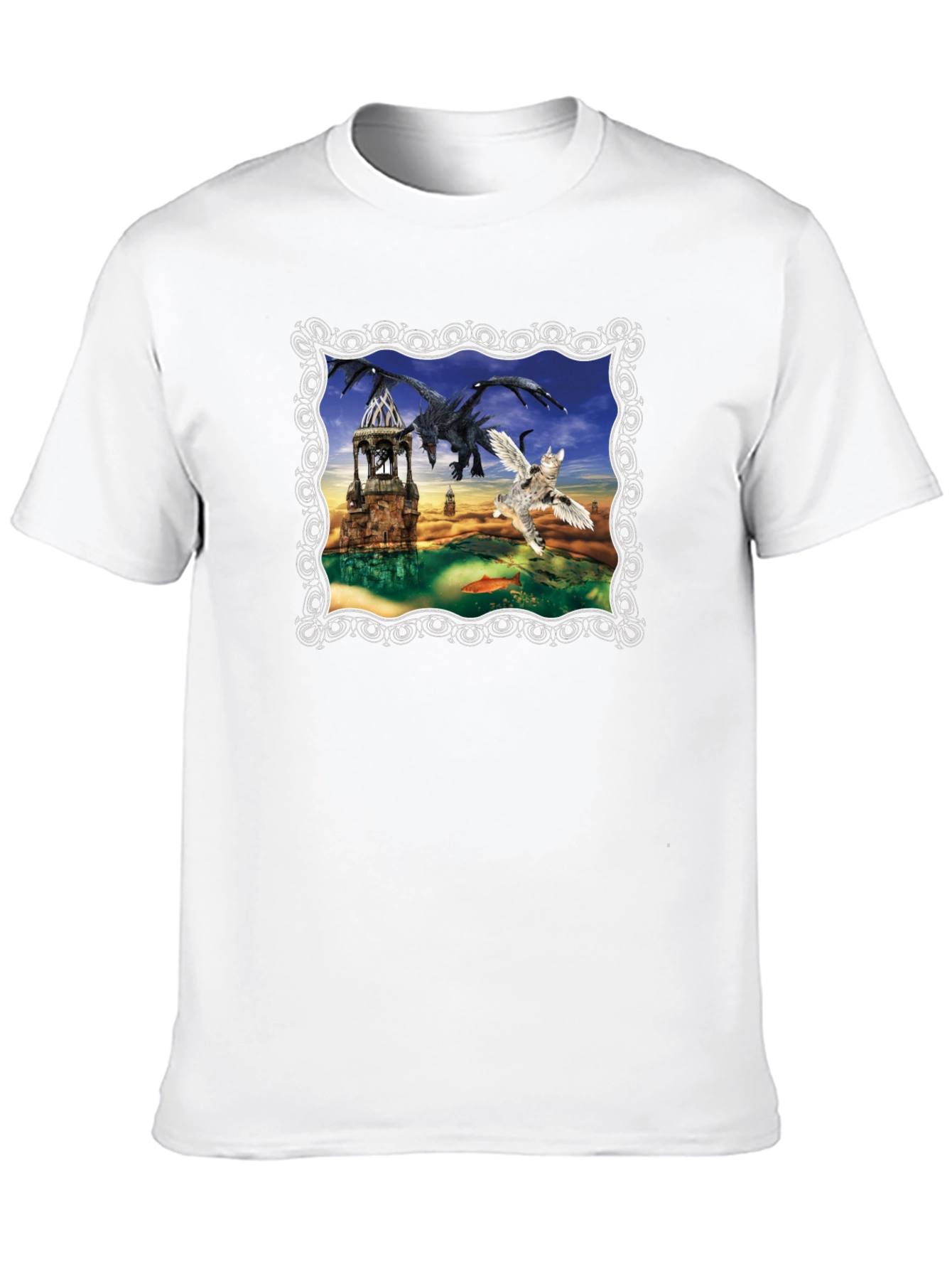Dragon & Winged Cat Fantasy T-Shirt