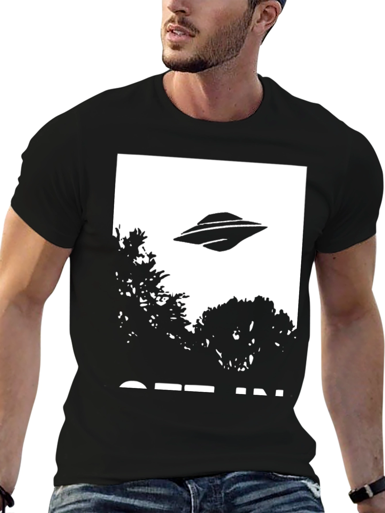 UFO Abduction Graphic Tee - Black Cotton T-Shirt