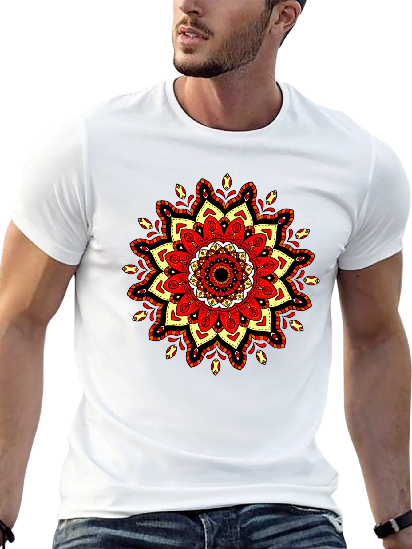 Black T-Shirt with Mandala Design