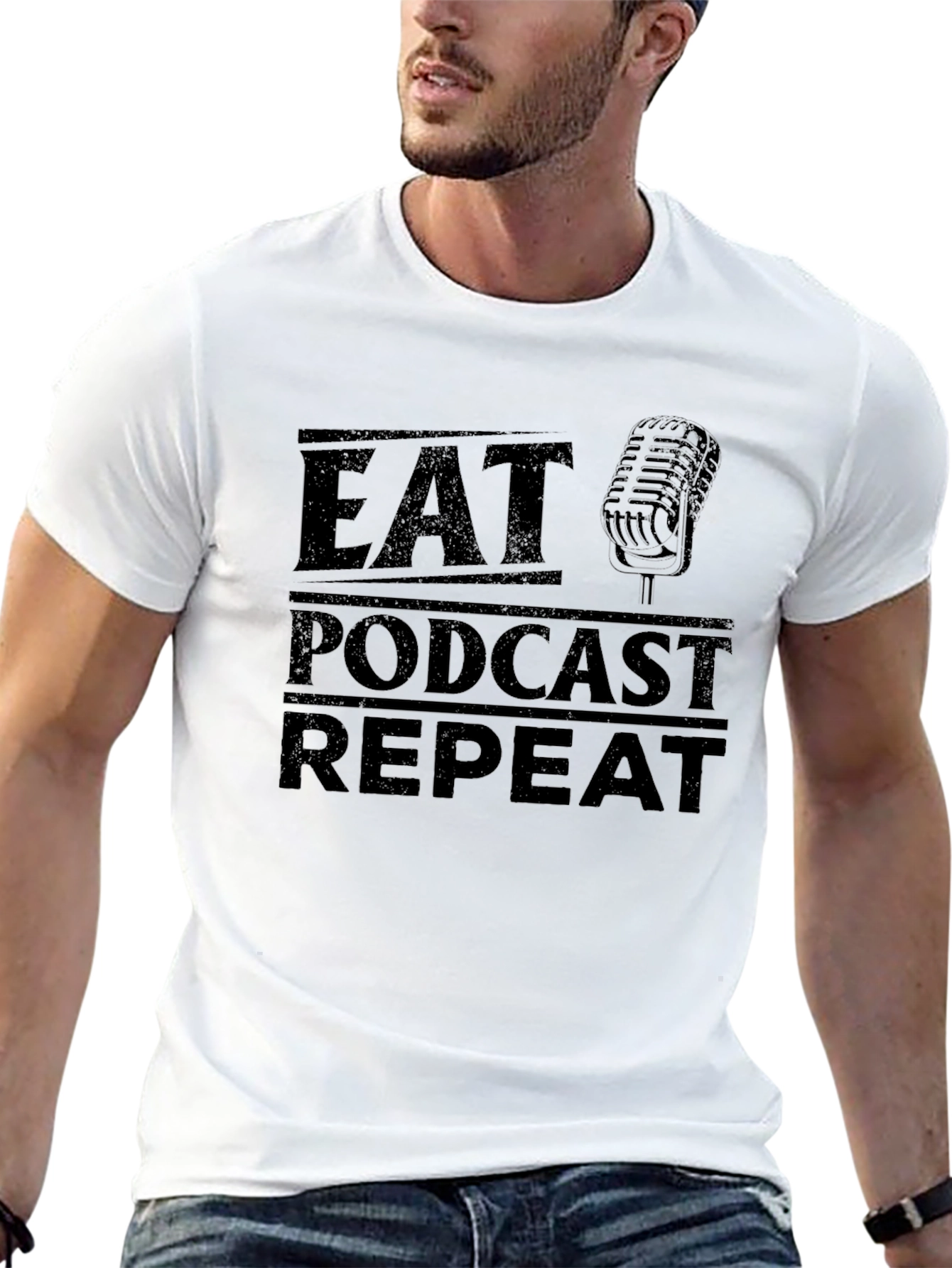 Eat Podcast Repeat Black Graphic T-Shirt