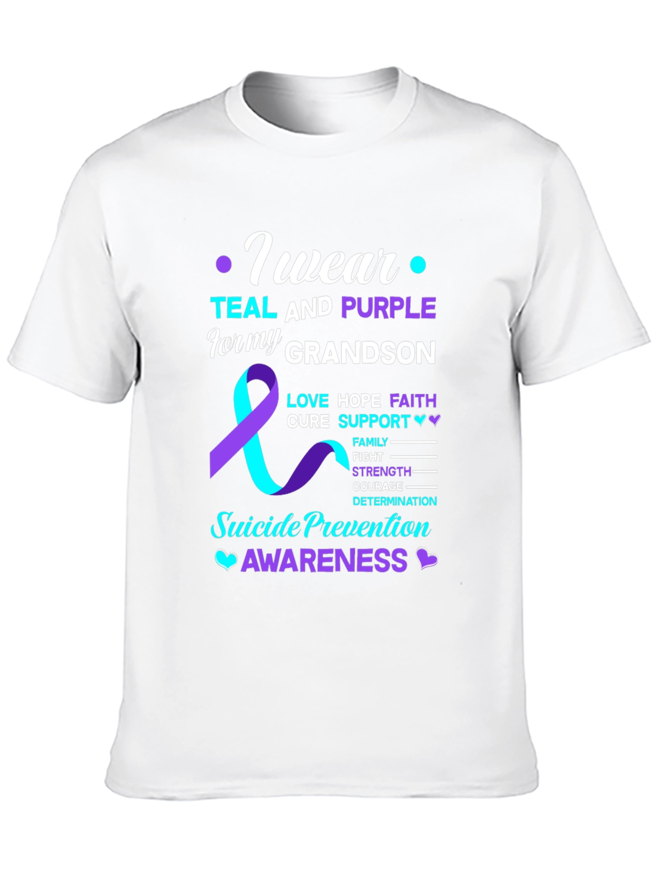 Suicide Prevention Awareness Teal & Purple Grandson T-Shirt