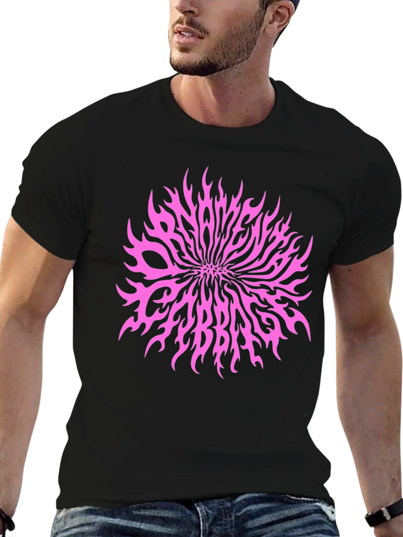 Black T-Shirt with Pink Slaves Cabbage Graphic