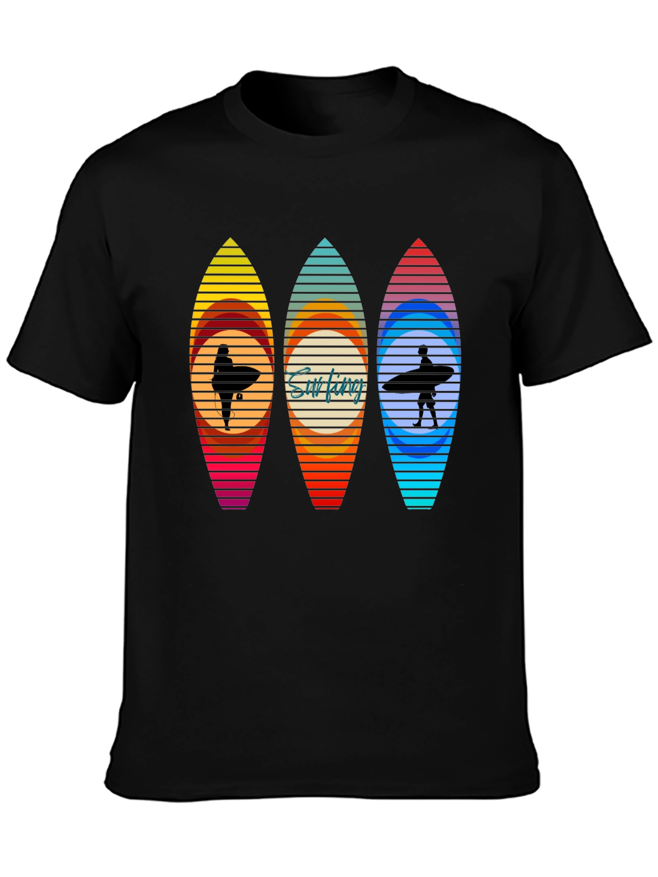 Surfboard Silhouette Graphic Tee - Trendy Summer Style
