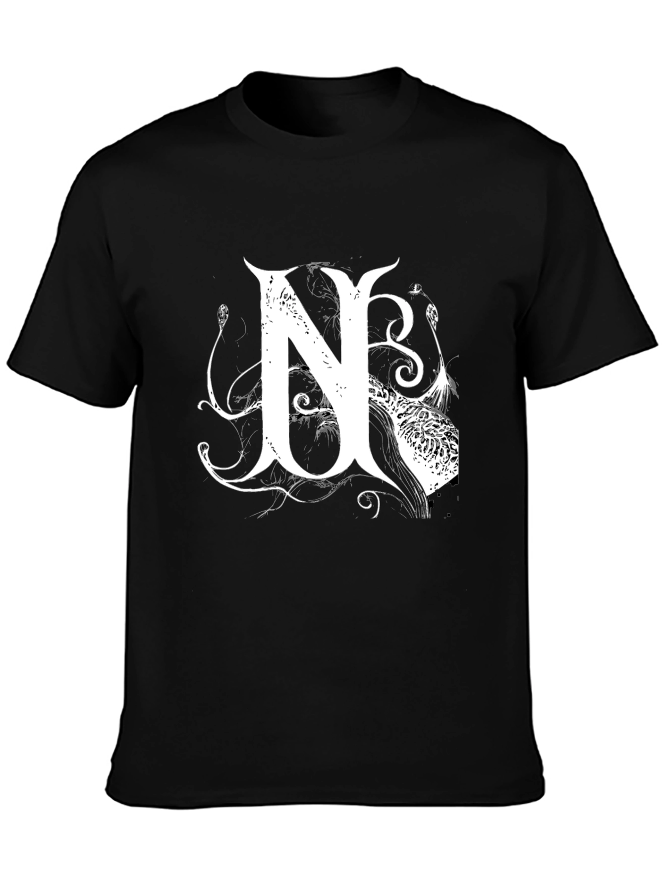 Black T-Shirt with White Letter N Design