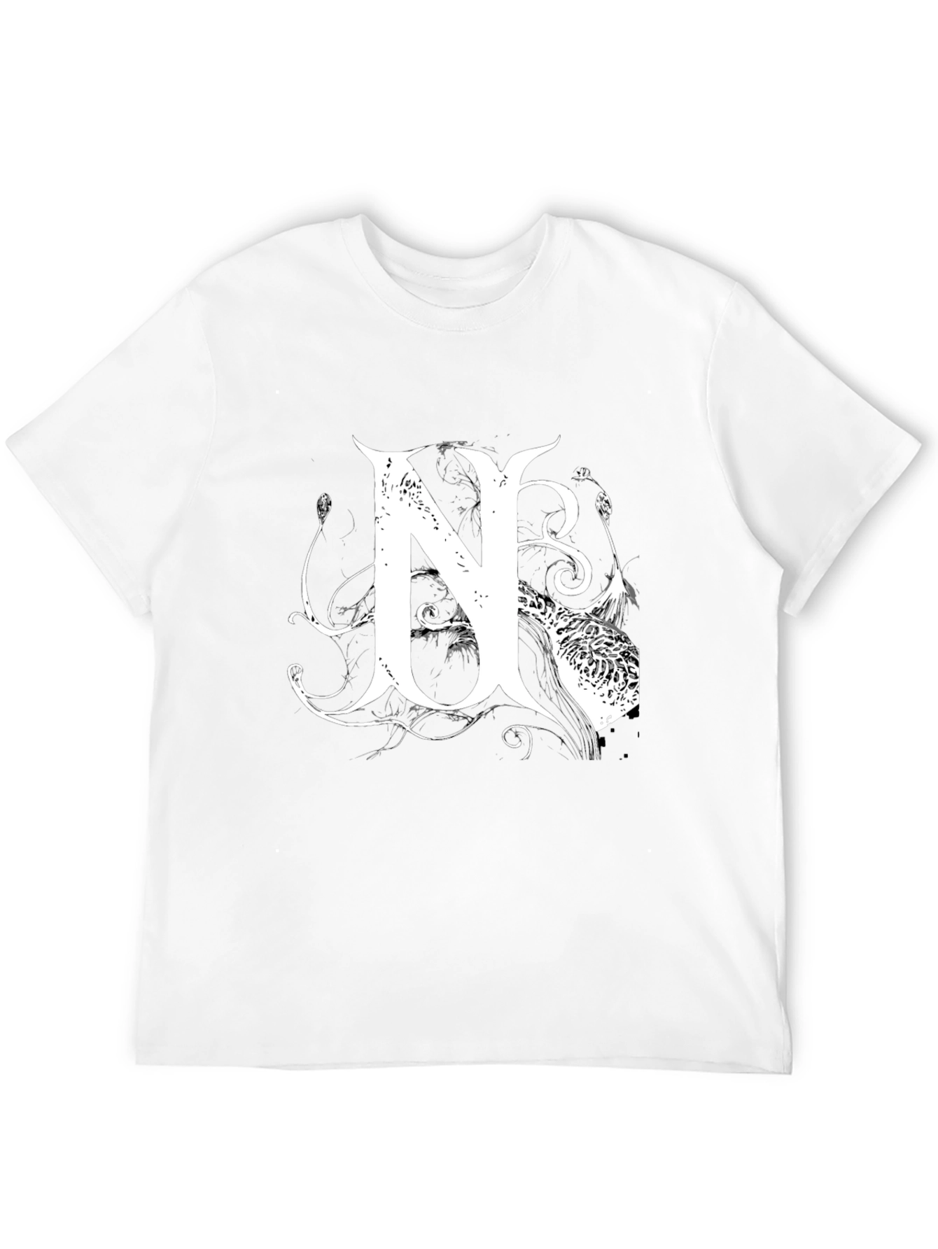 Black T-Shirt with White Letter N Design