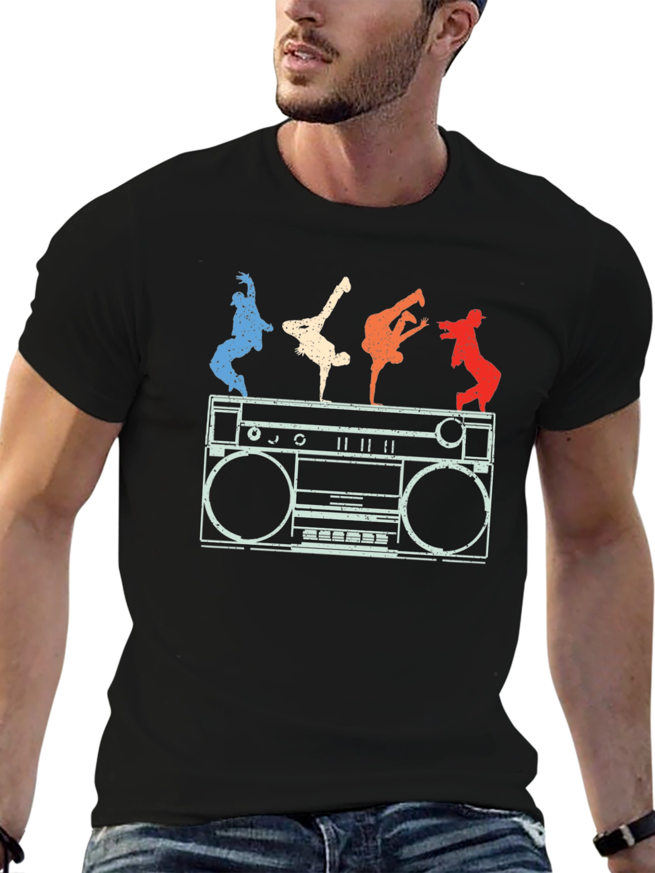 Retro Boombox & B-Boys Graphic T-Shirt