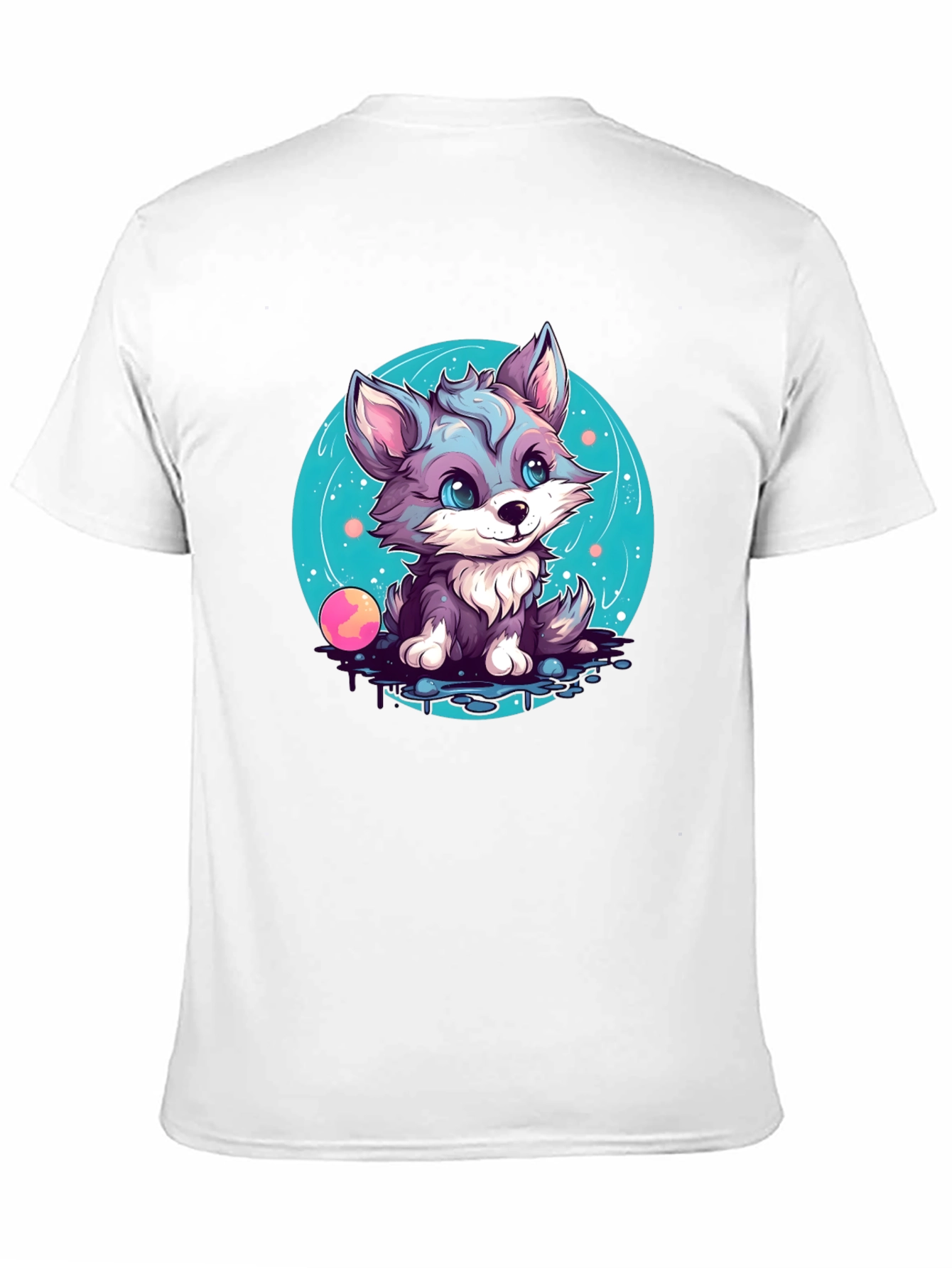Cute Wolf Pup Graphic Tee - Black Cotton