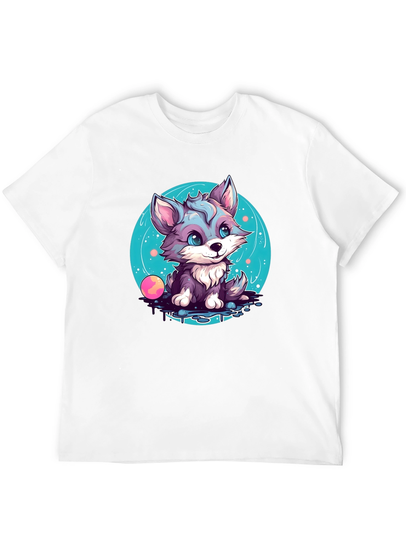 Cute Wolf Pup Graphic Tee - Black Cotton