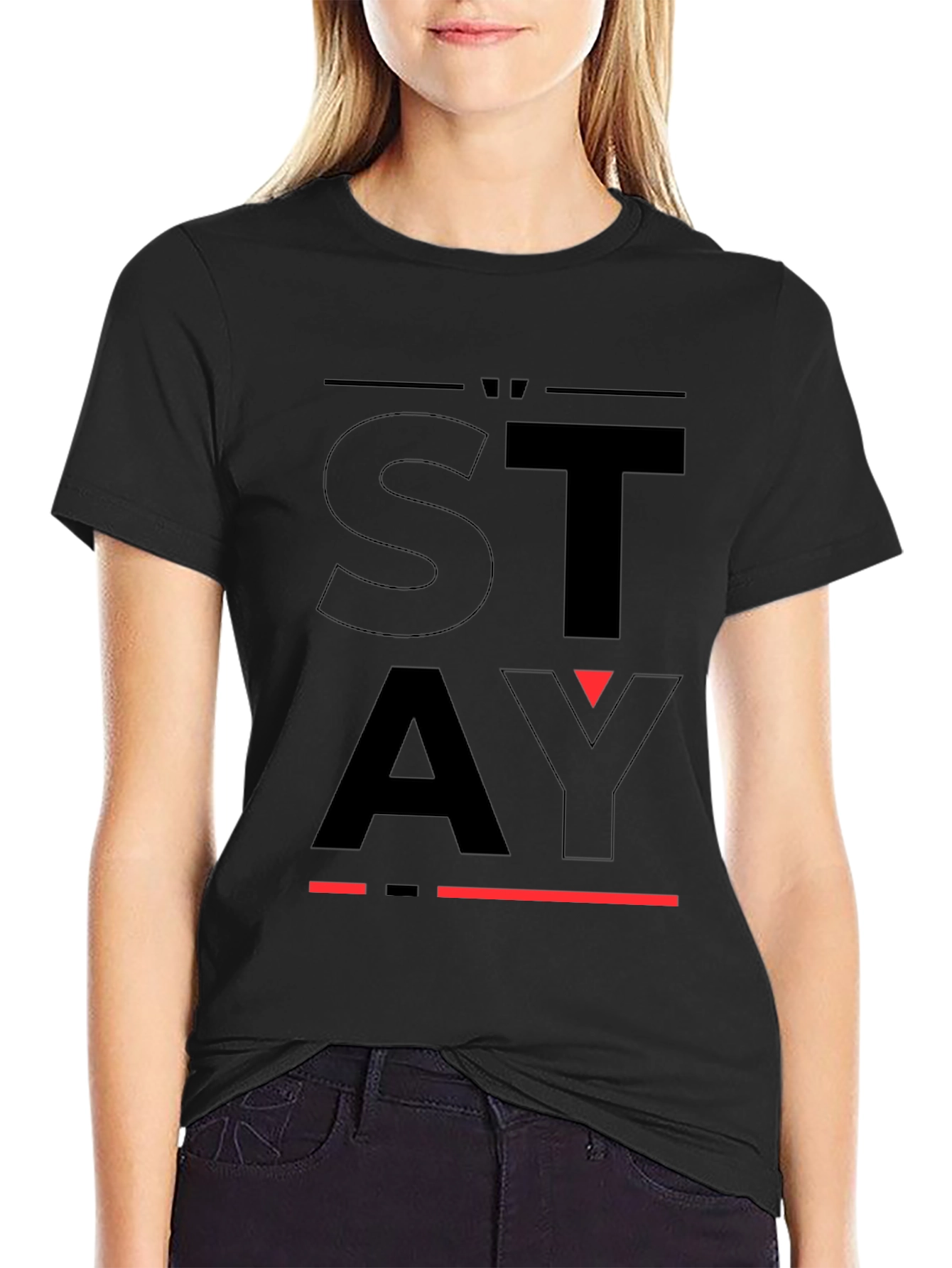 STAY Graphic Print Black T-Shirt