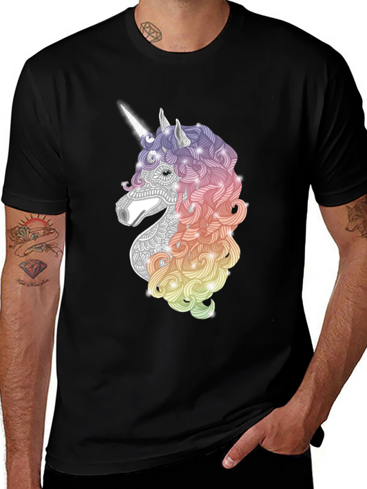 Unicorn Graphic Tee - Black Cotton Casual T-Shirt