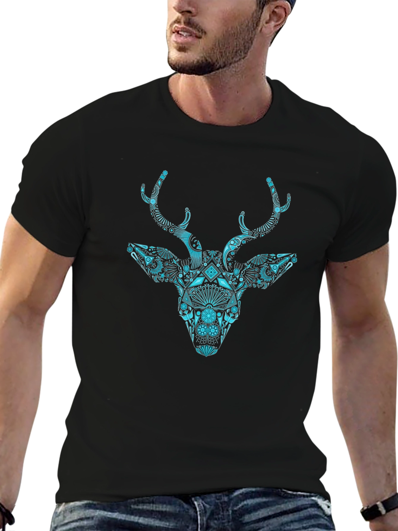 Intricate Deer Graphic Black T-Shirt