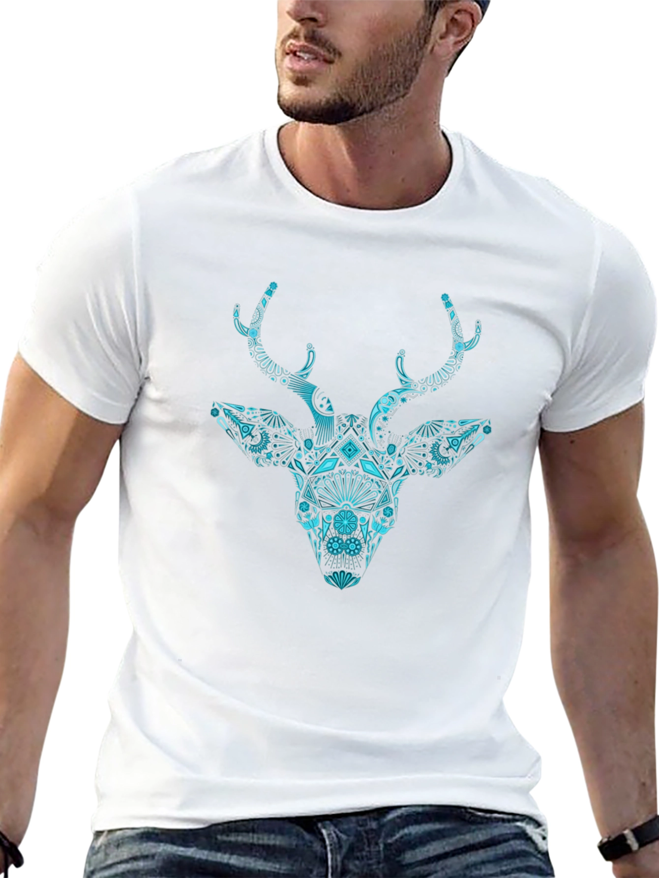 Intricate Deer Graphic Black T-Shirt