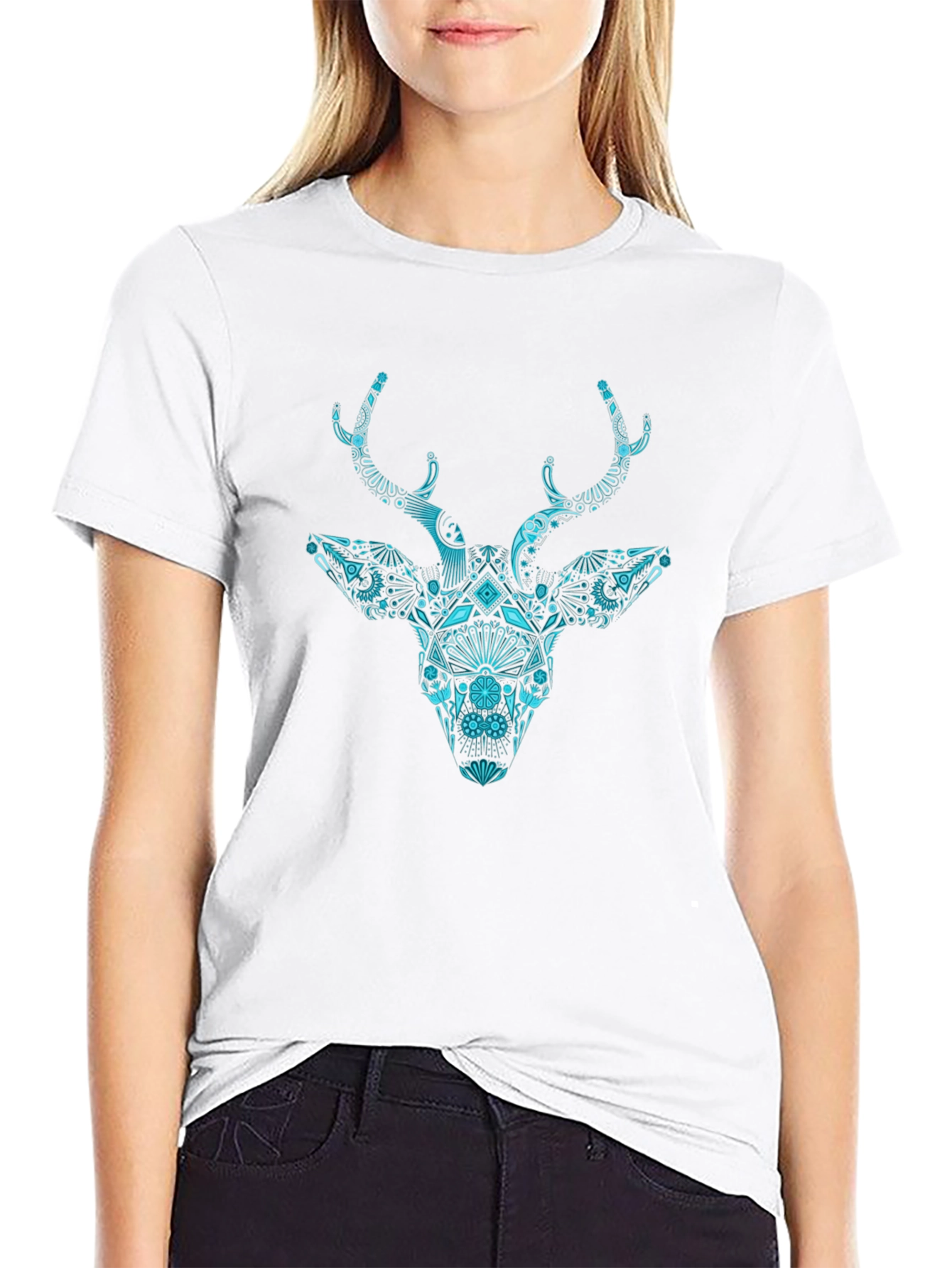 Intricate Deer Graphic Black T-Shirt